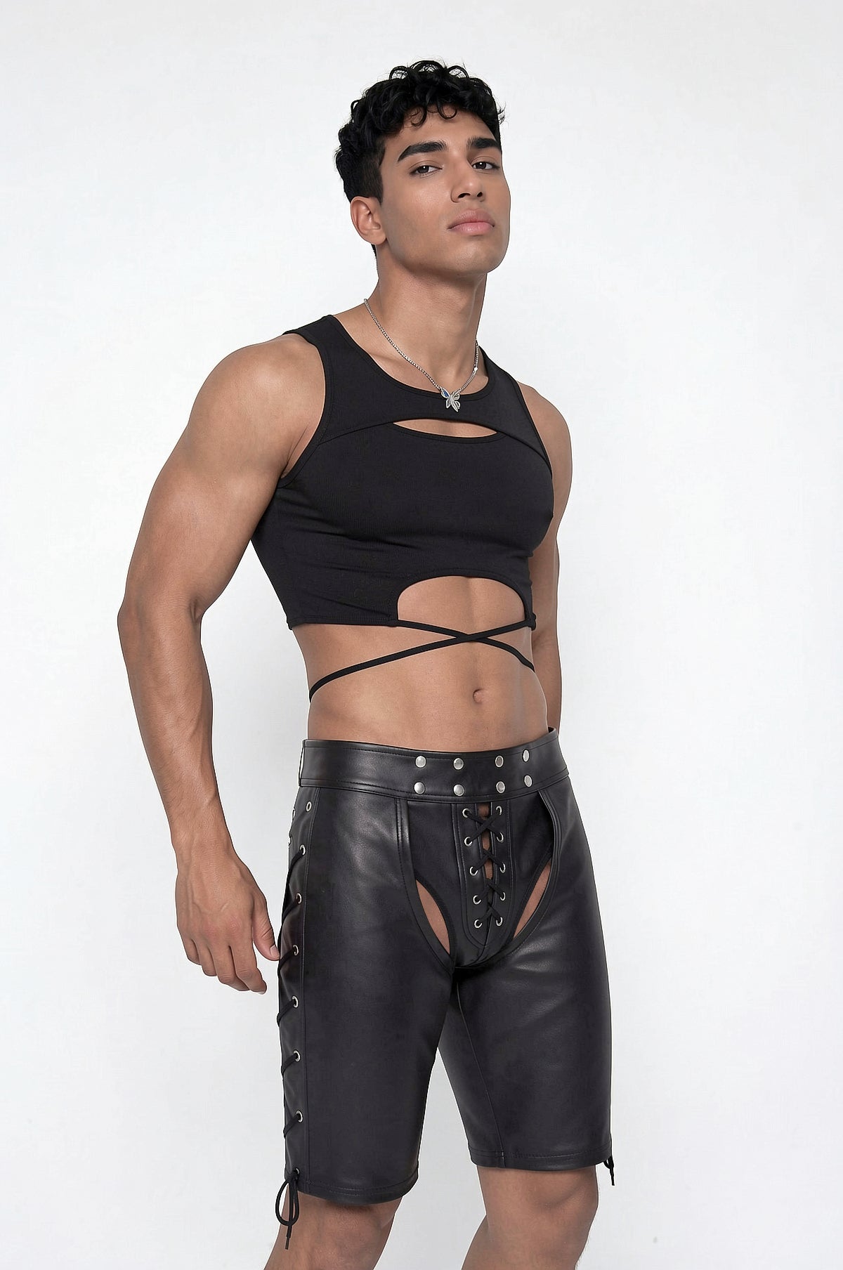 Sliced Web Lace Up Crop Top