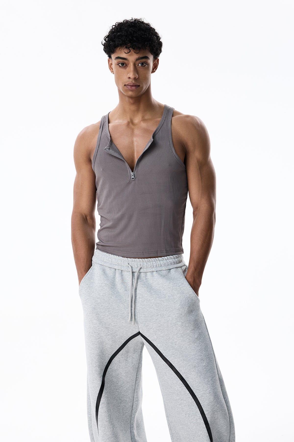 Smoky Sheet V Neck Top Grey