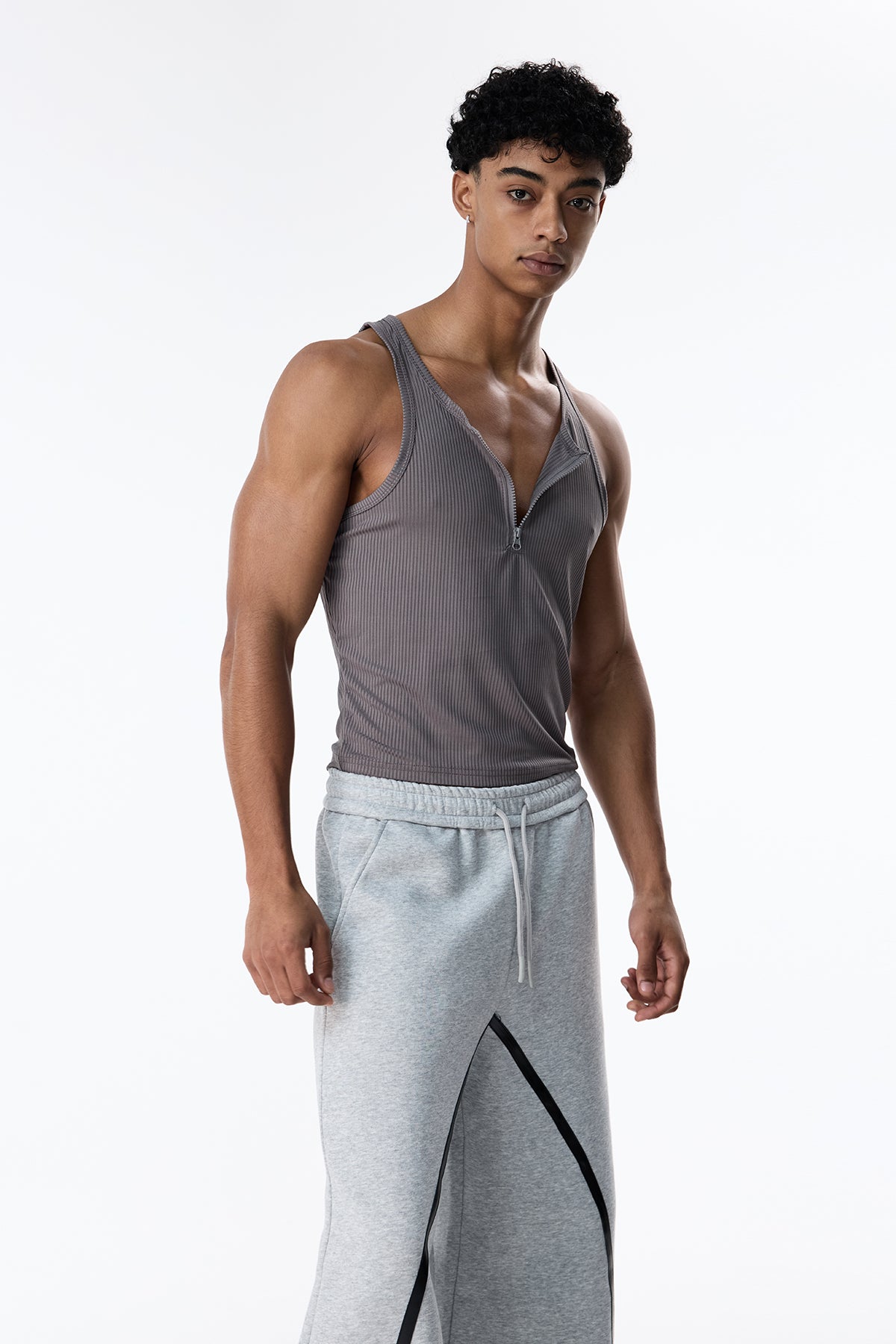 Smoky Sheet V Neck Top Grey