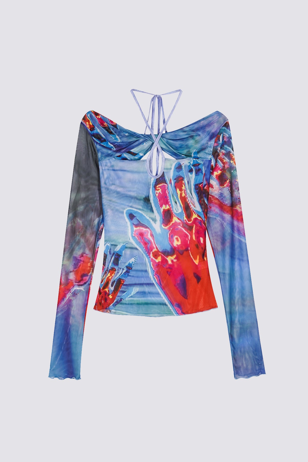 Smooth Back Print Cutout Long Sleeve Top