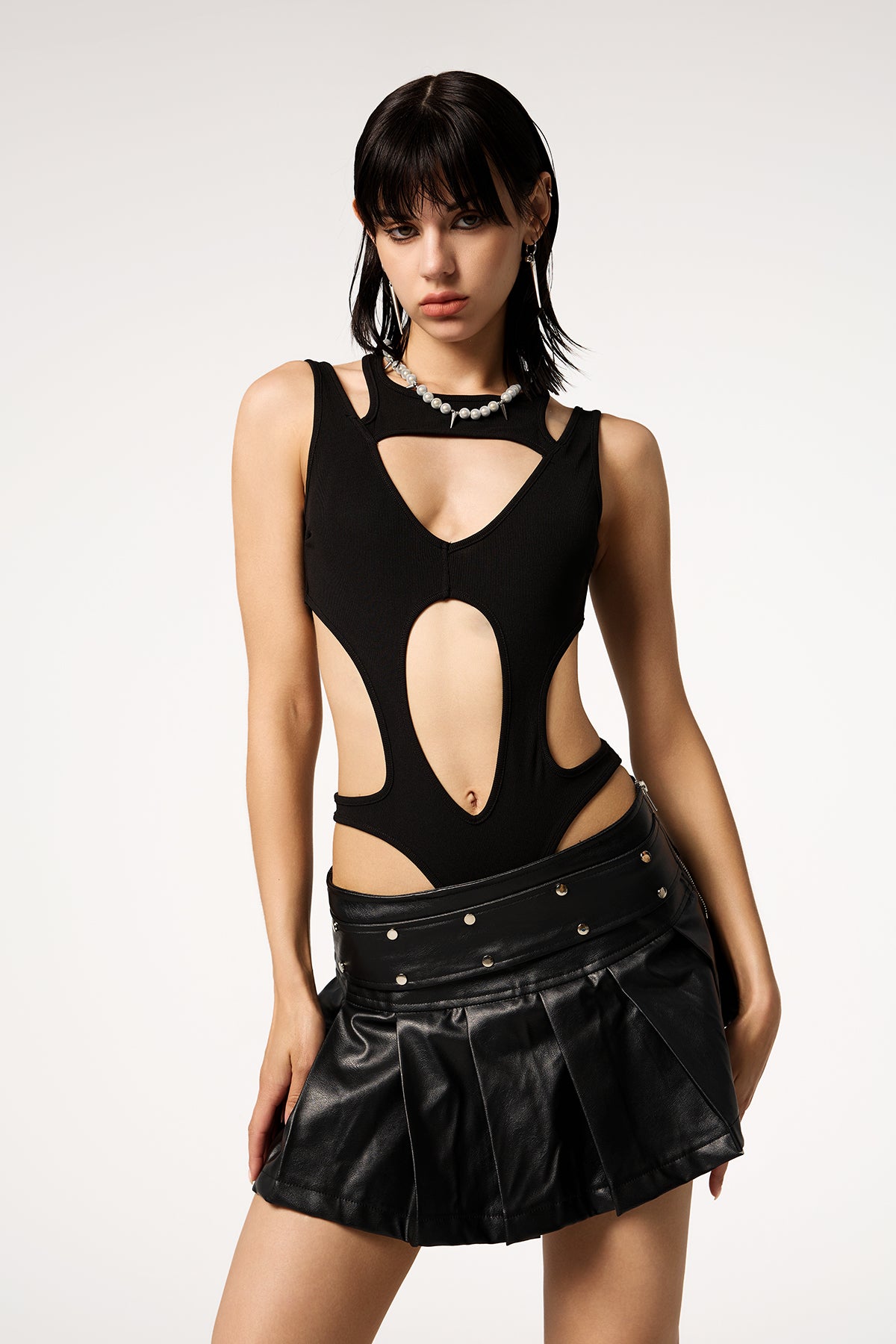Snake Curve Sleeveless Cutout Bodysuit