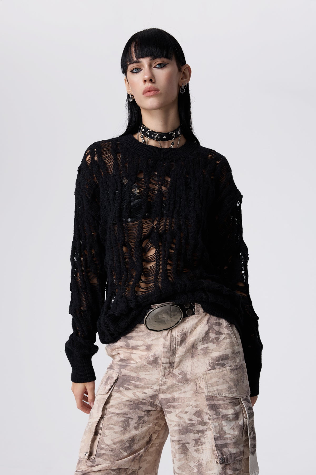 Snug Fit Cutout Knit Long Sleeve Top