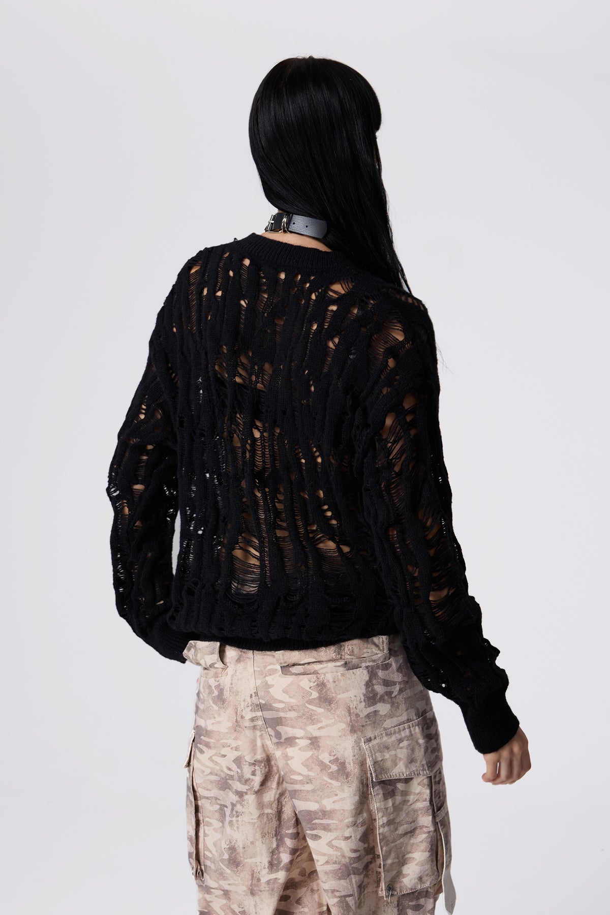 Snug Fit Cutout Knit Long Sleeve Top