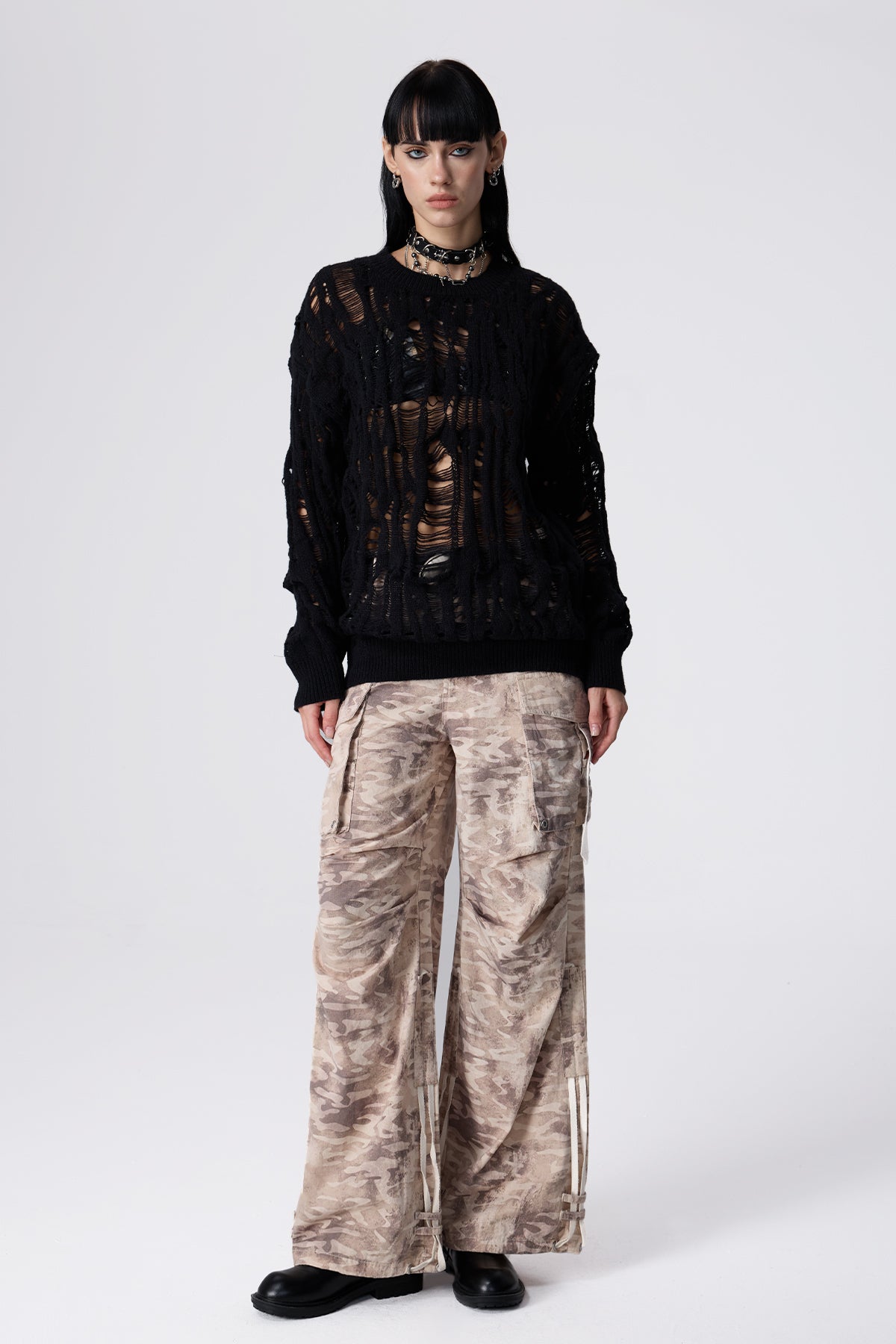 Snug Fit Cutout Knit Long Sleeve Top