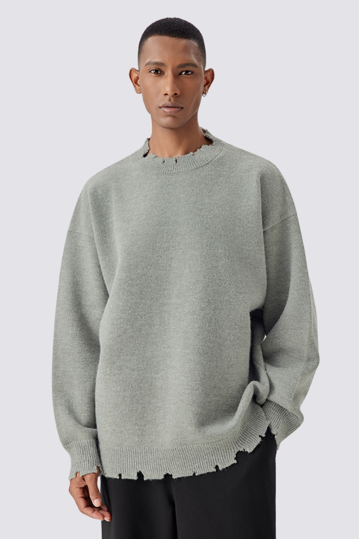 Soft Loop Ripped Long Sleeve Knit Top