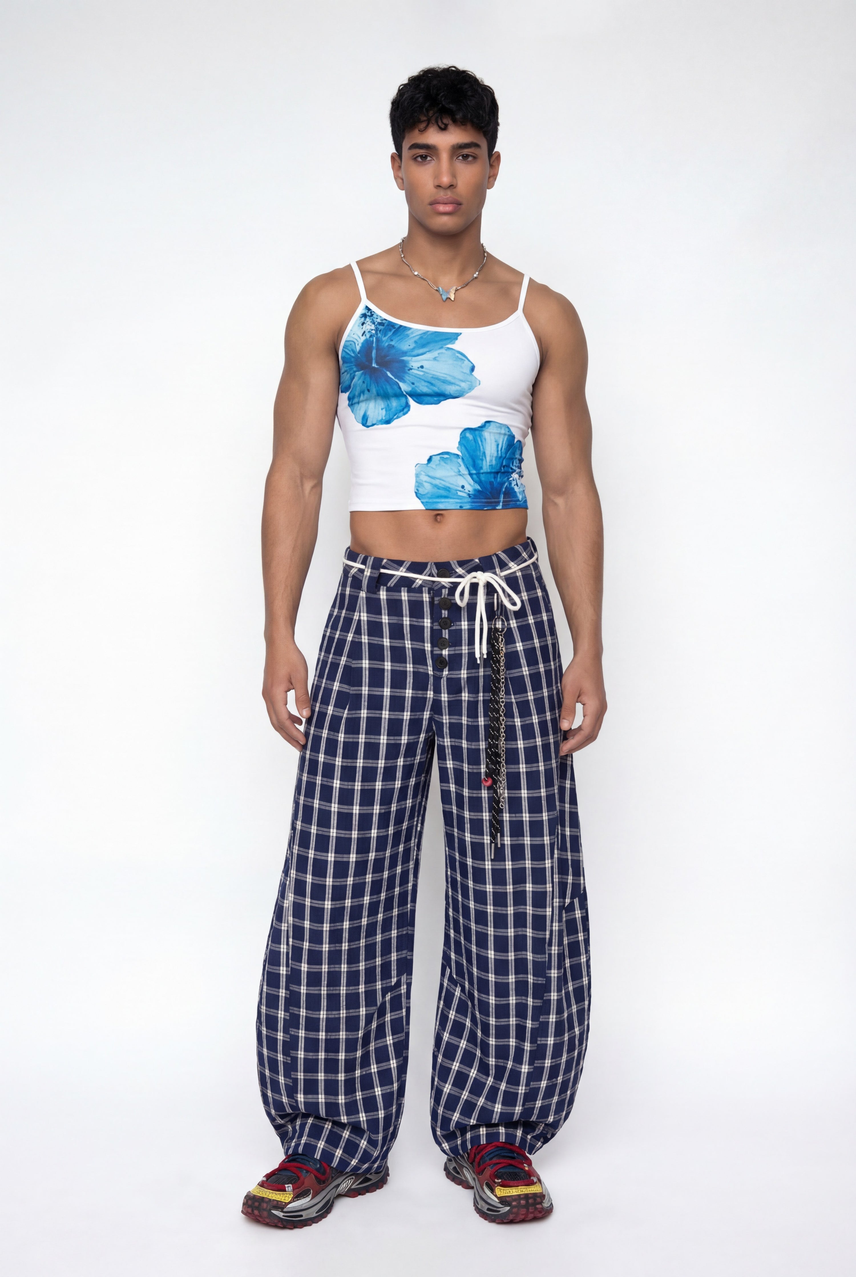 Soft Pattern Floral Print Spaghetti Crop Top White