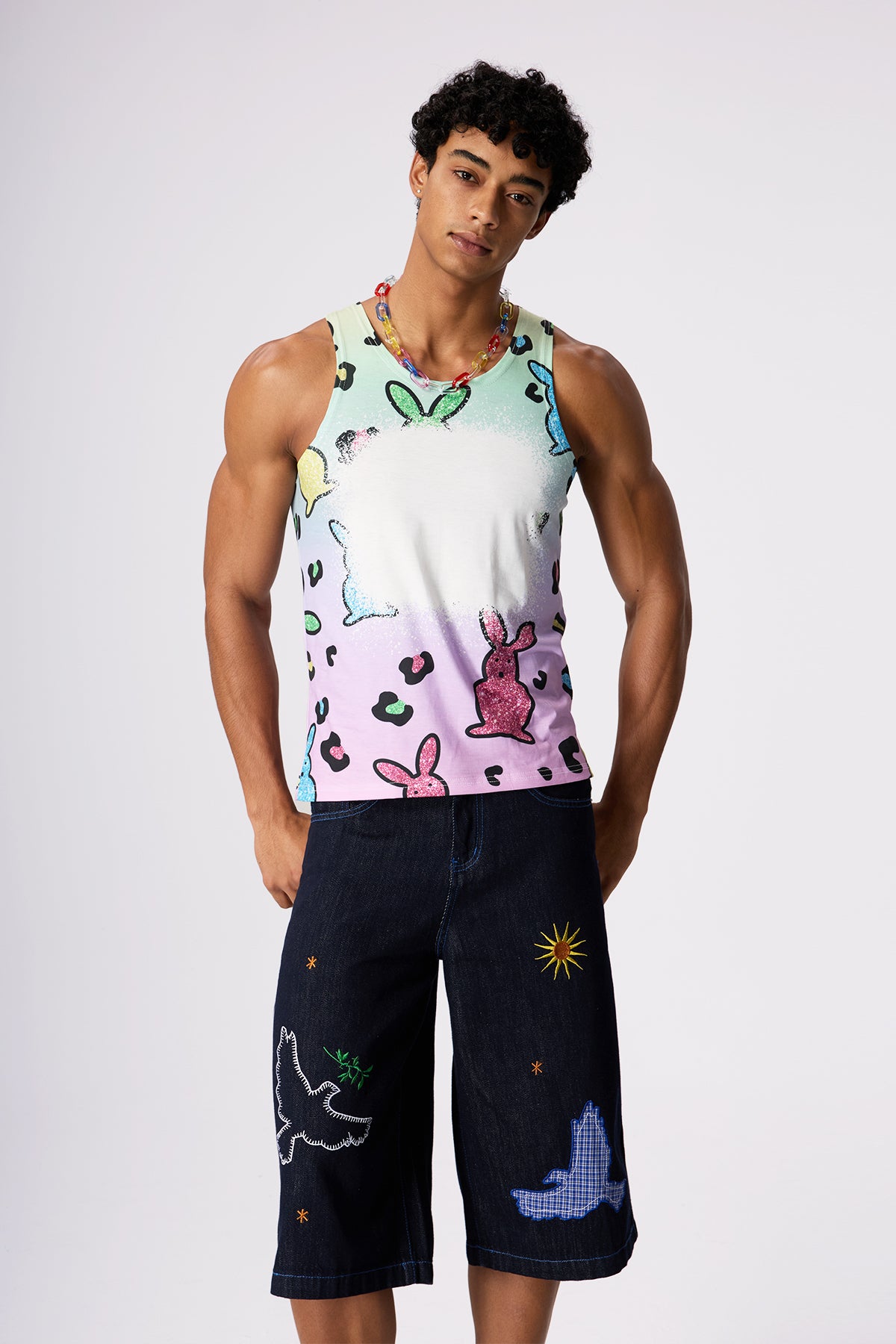 Soft Slash Print Sleeveless Top