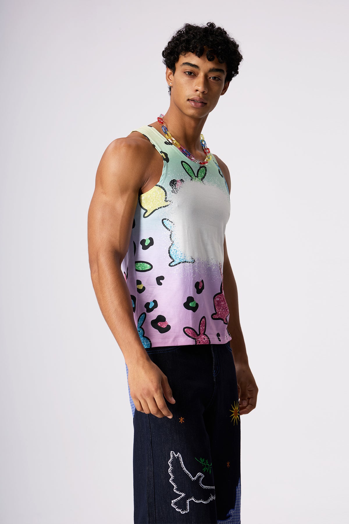 Soft Slash Print Sleeveless Top