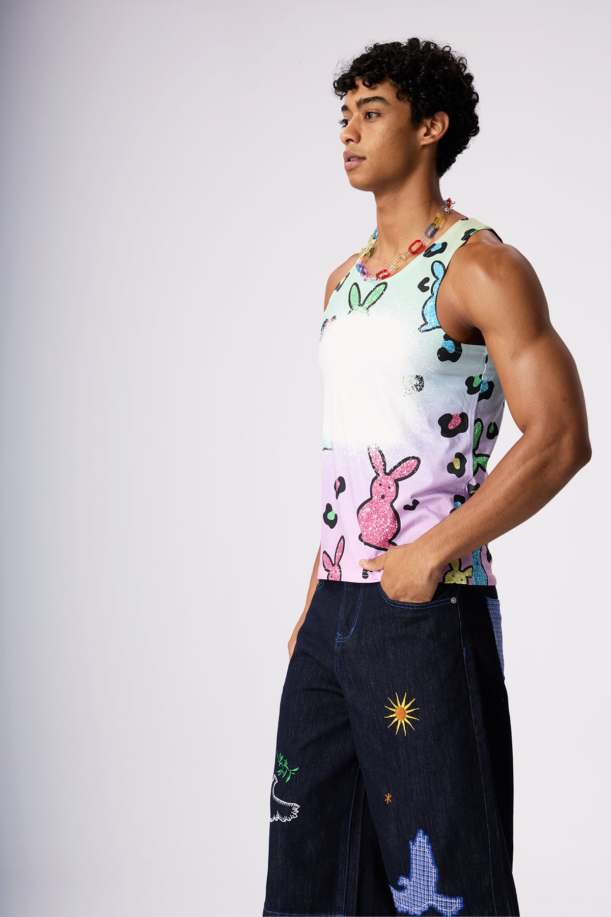Soft Slash Print Sleeveless Top
