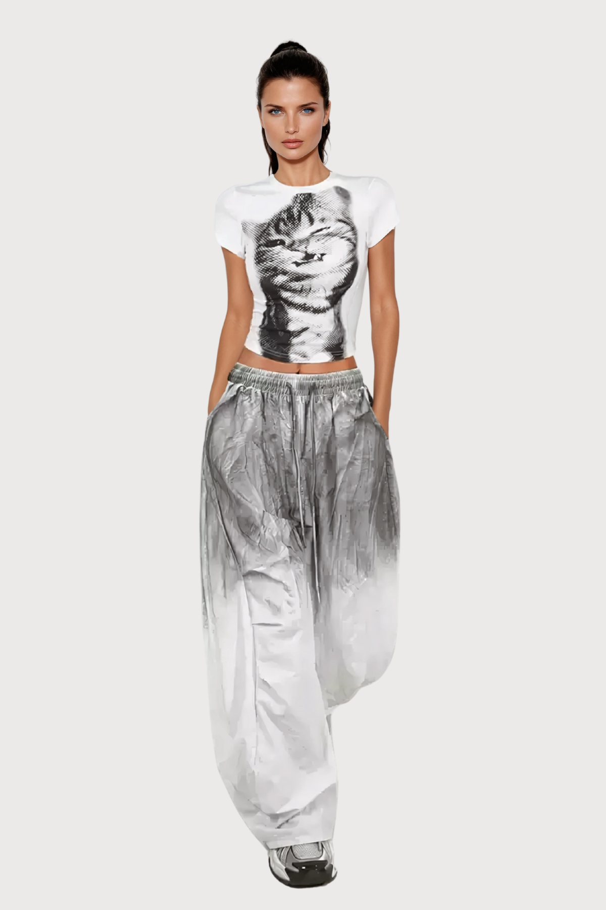 Soft Reveal Cat Print Crop Top