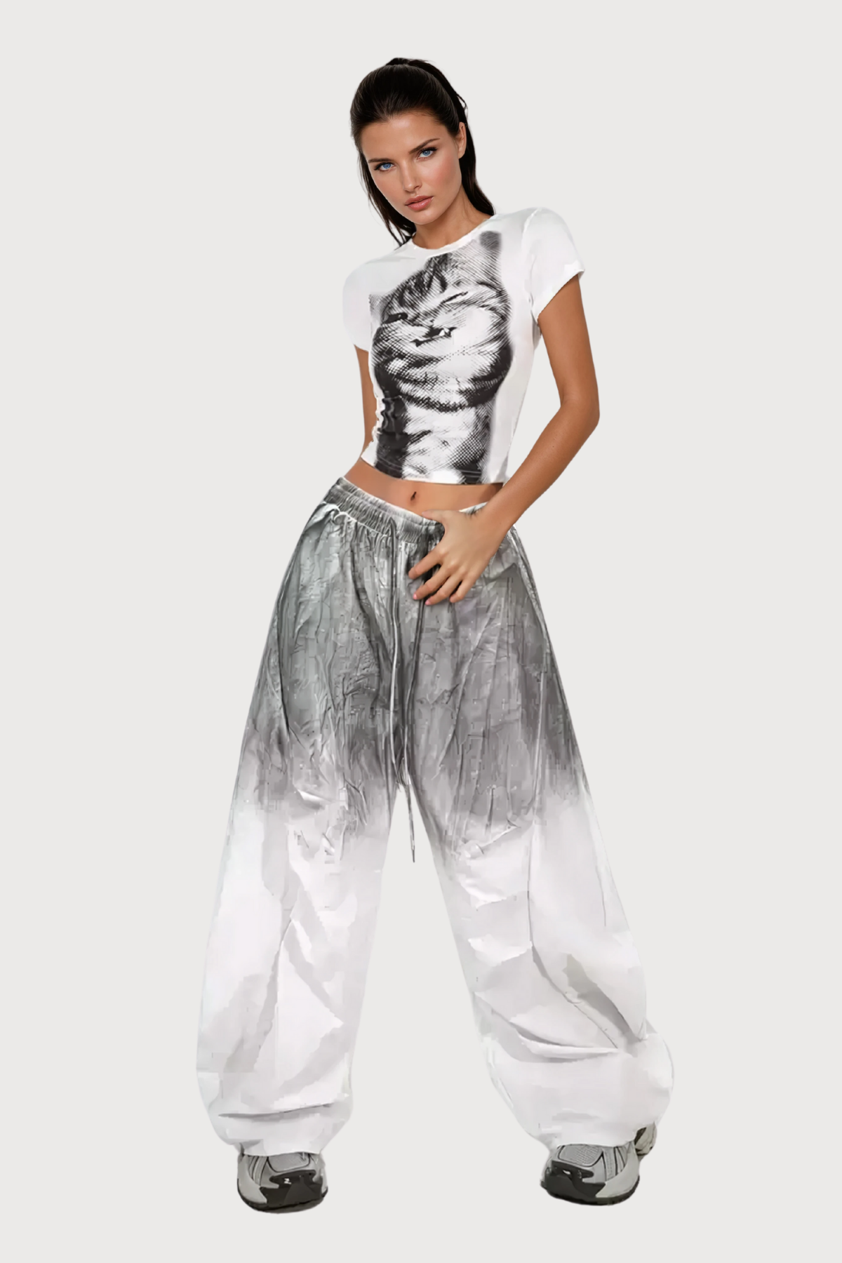 Soft Reveal Cat Print Crop Top