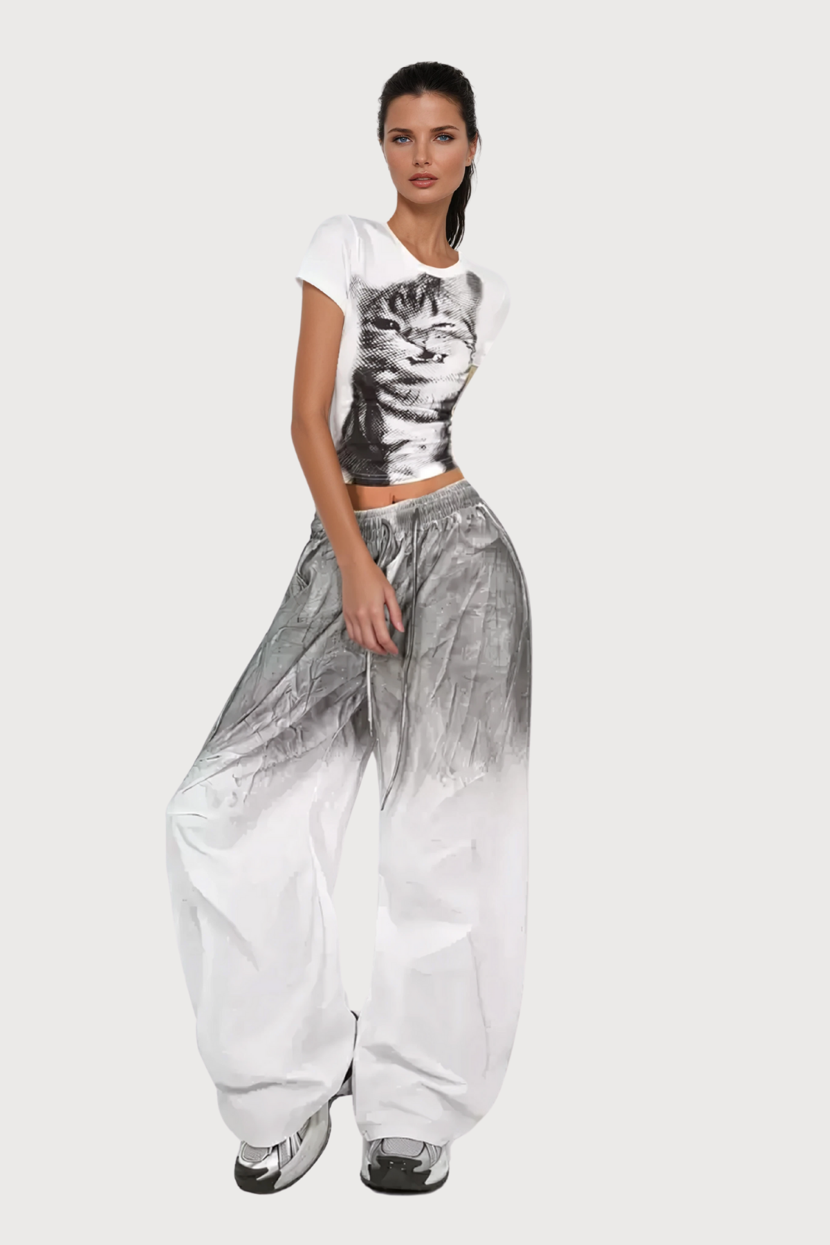 Soft Reveal Cat Print Crop Top