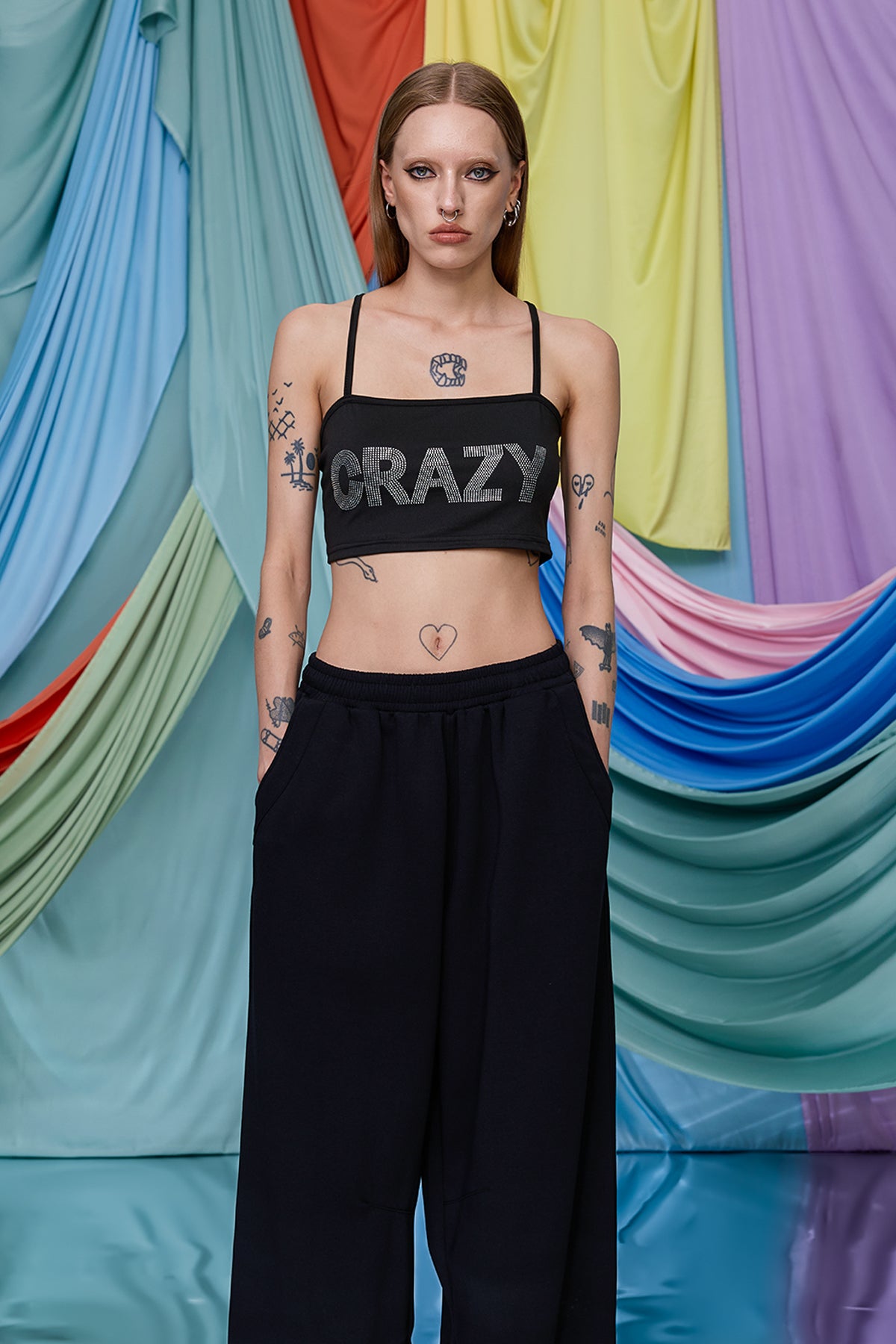 Solar Shine Rhinestone Spaghetti Crop Top