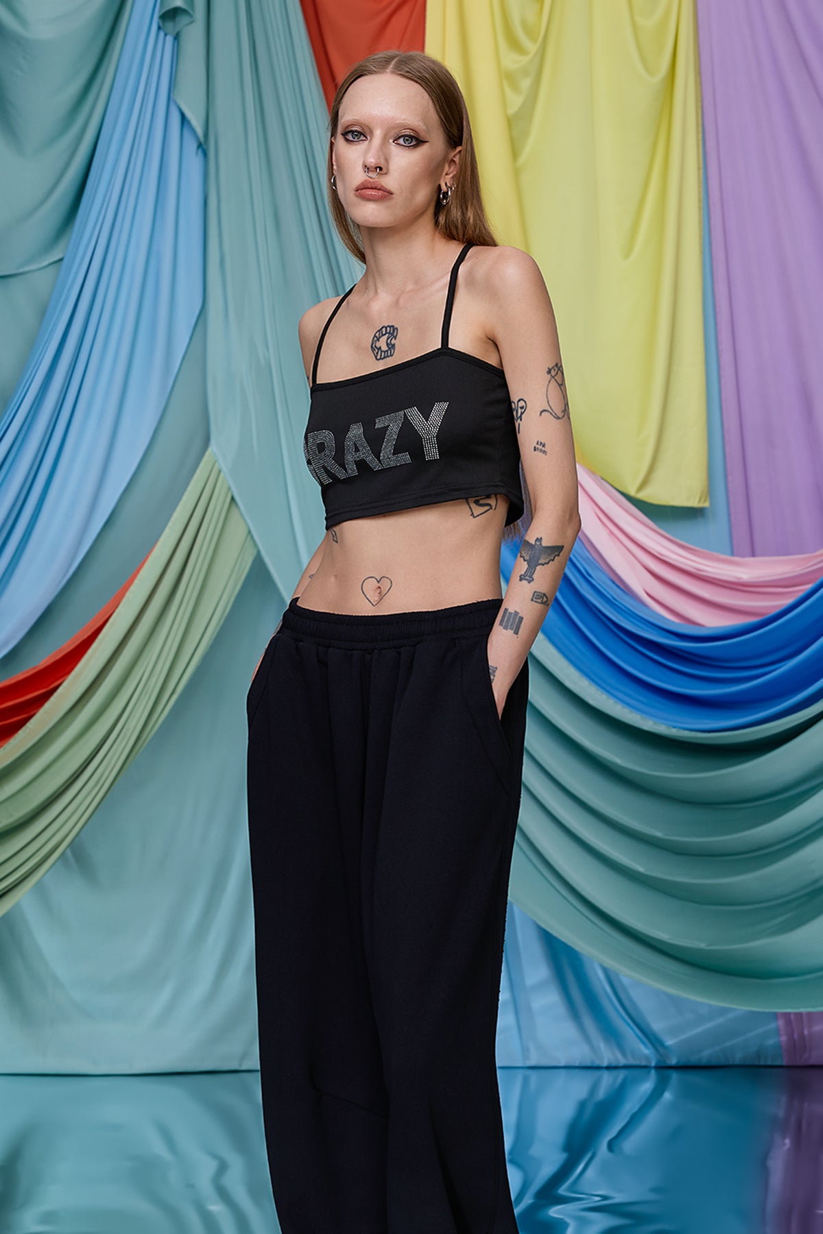 Solar Shine Rhinestone Spaghetti Crop Top