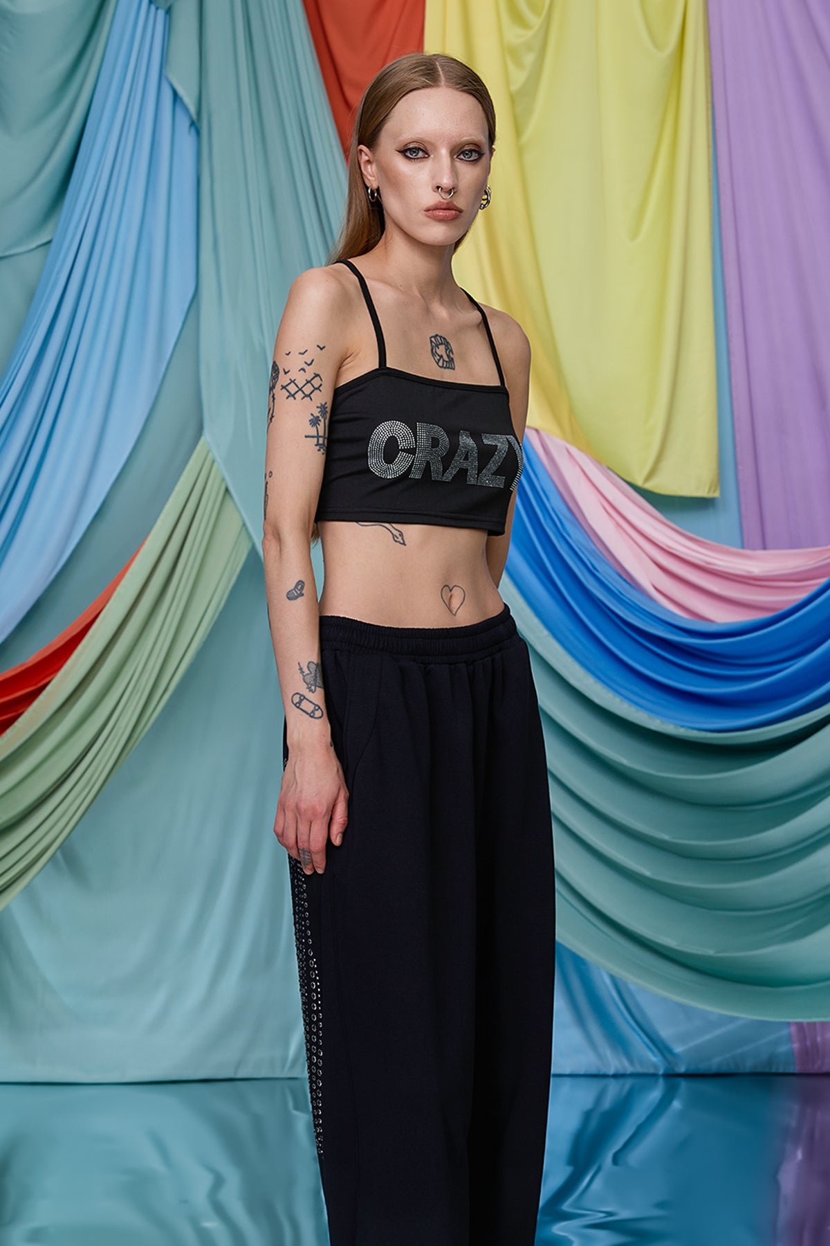 Solar Shine Rhinestone Spaghetti Crop Top
