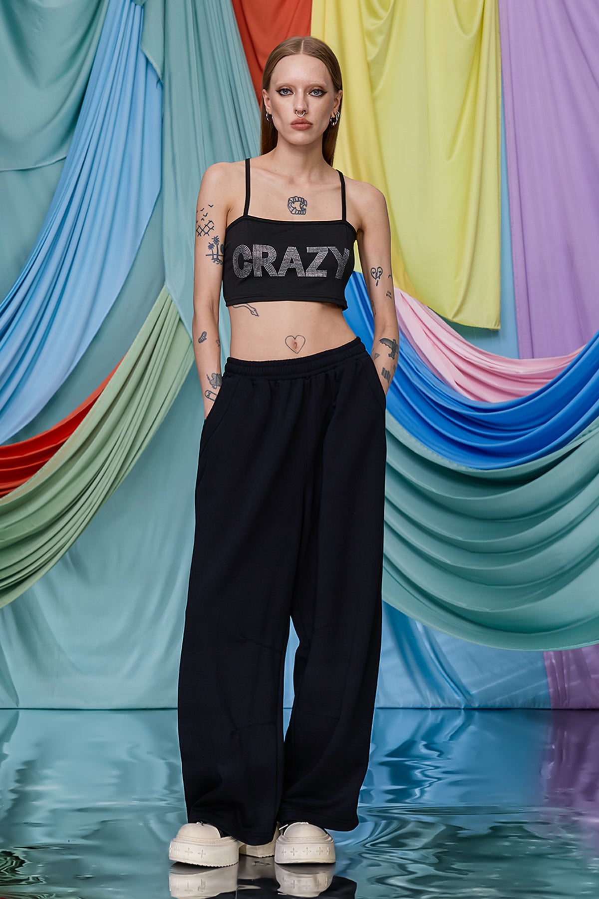 Solar Shine Rhinestone Spaghetti Crop Top