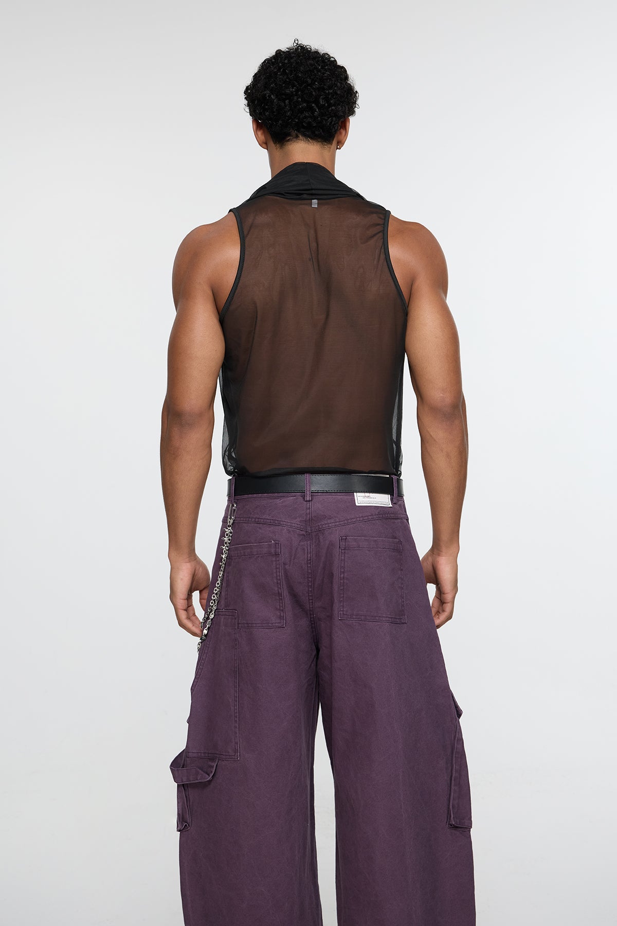 Solid Breath Cowl Neck Mesh Top