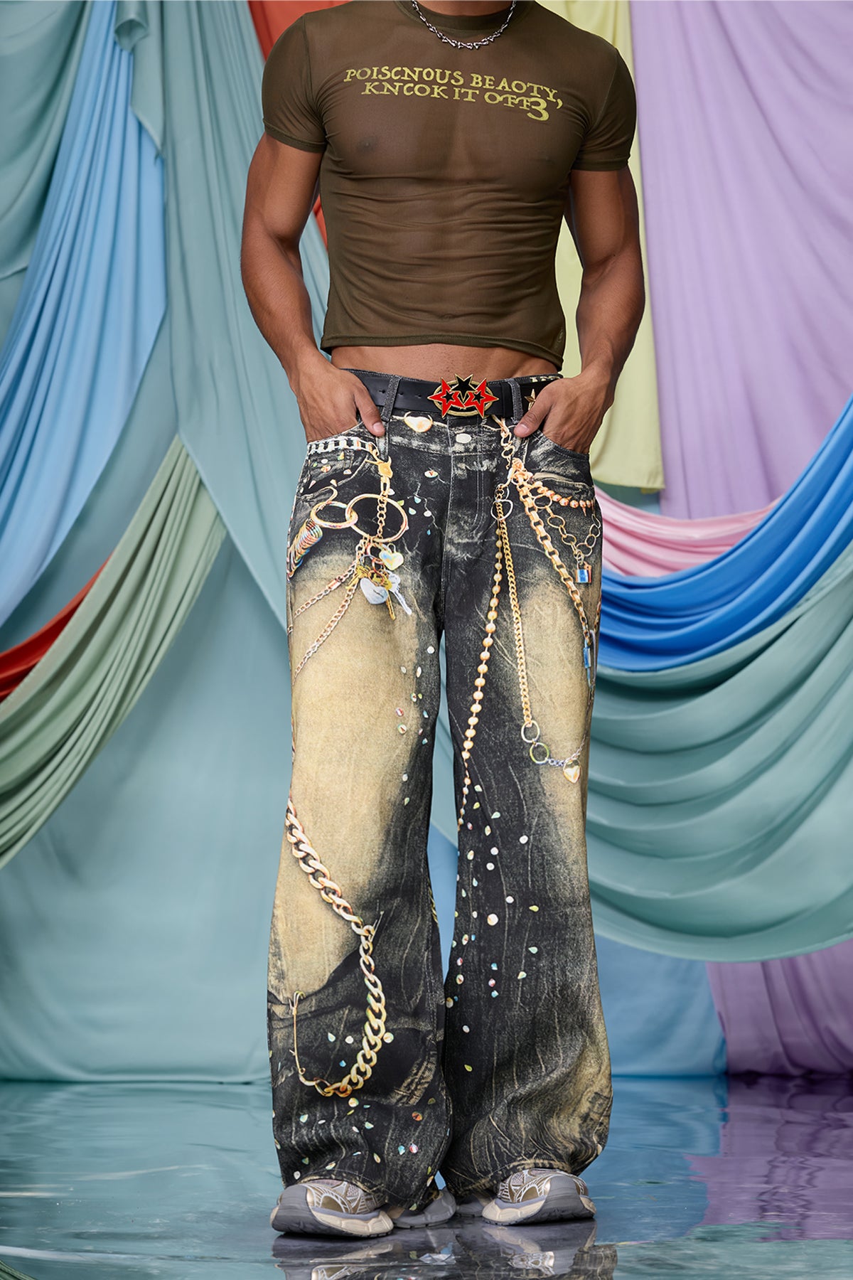 Solid Indigo Print Barrel Jeans