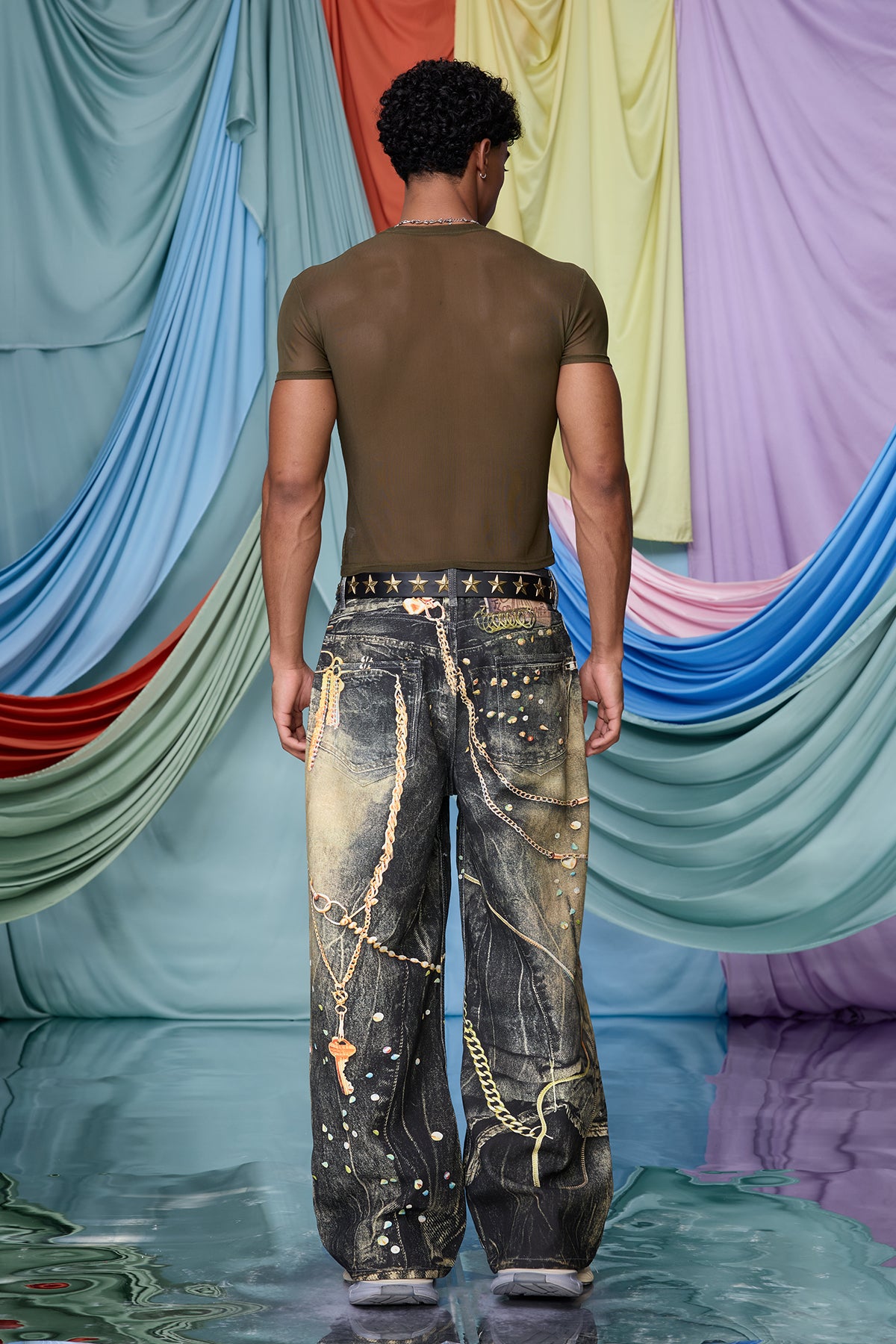 Solid Indigo Print Barrel Jeans