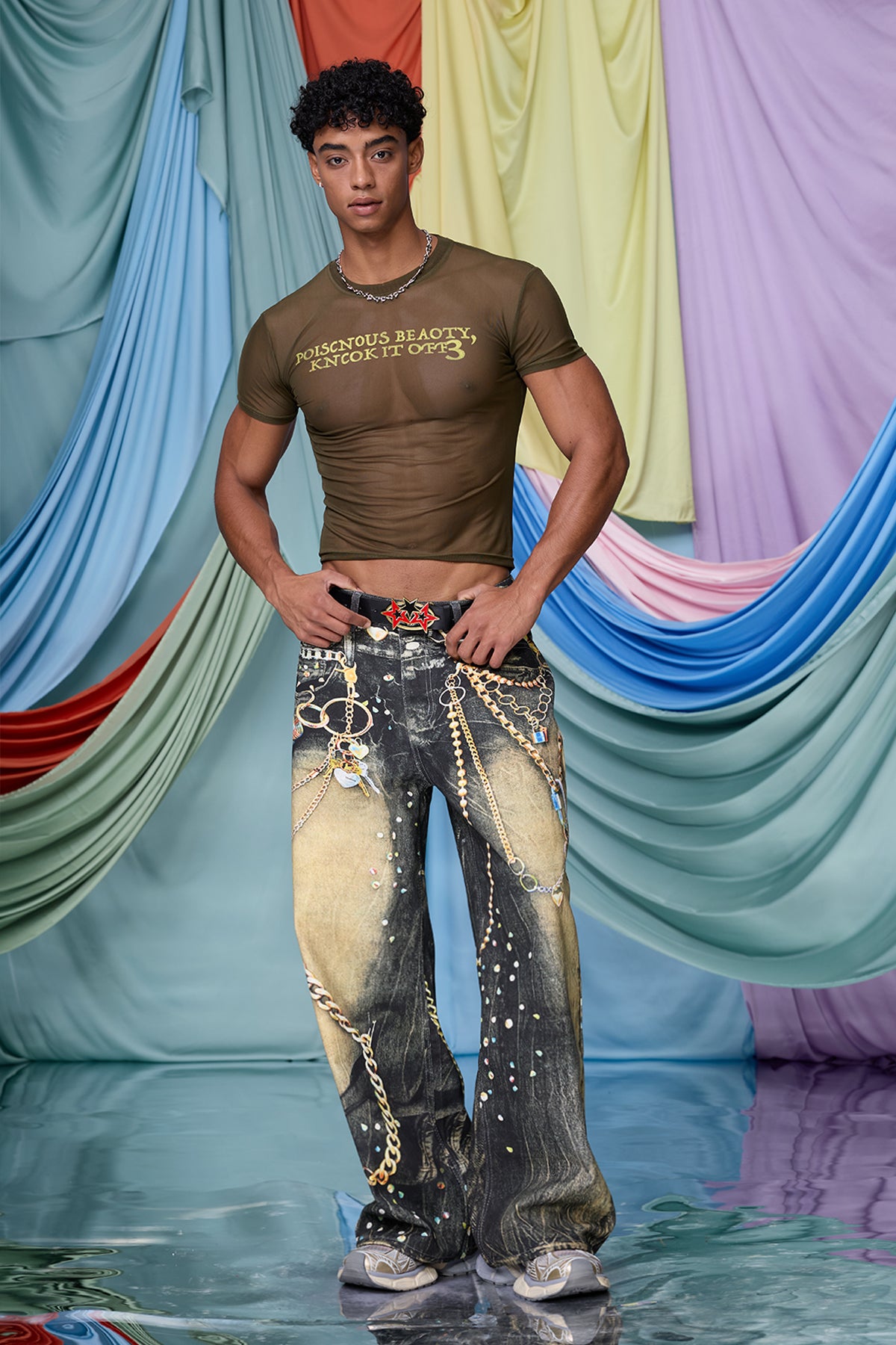 Solid Indigo Print Barrel Jeans