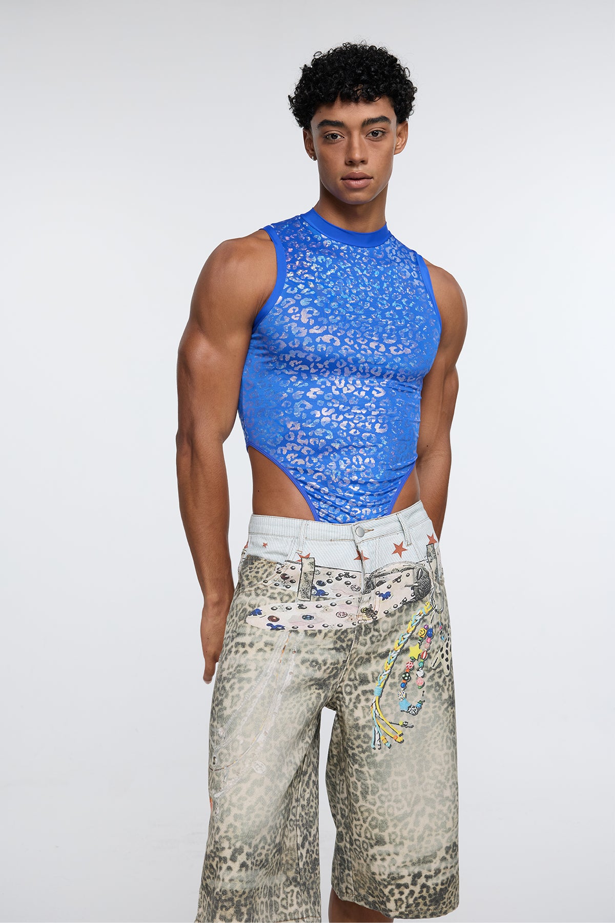 Solid Sheath Sleeveless Bodysuit Blue