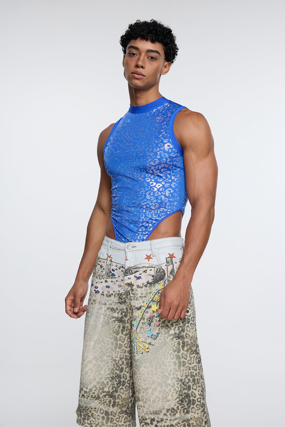 Solid Sheath Sleeveless Bodysuit Blue