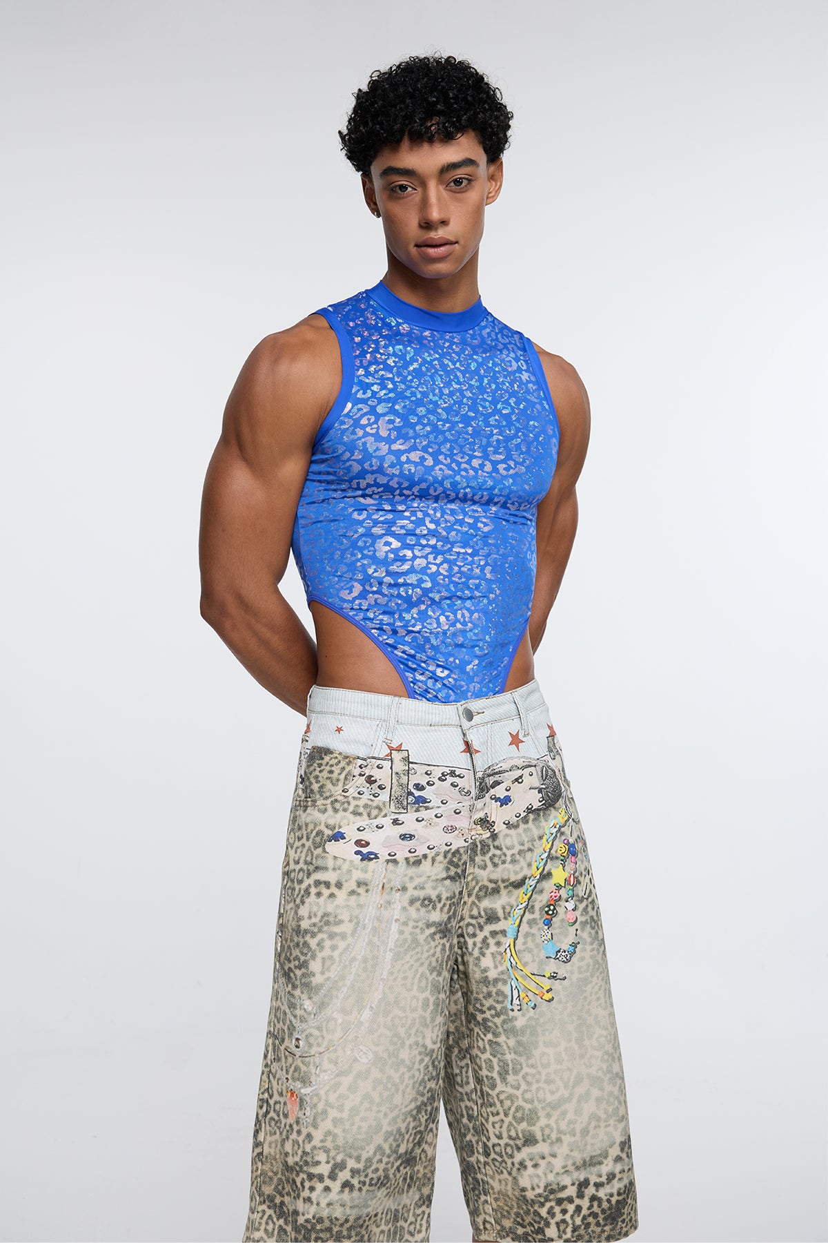 Solid Sheath Sleeveless Bodysuit Blue
