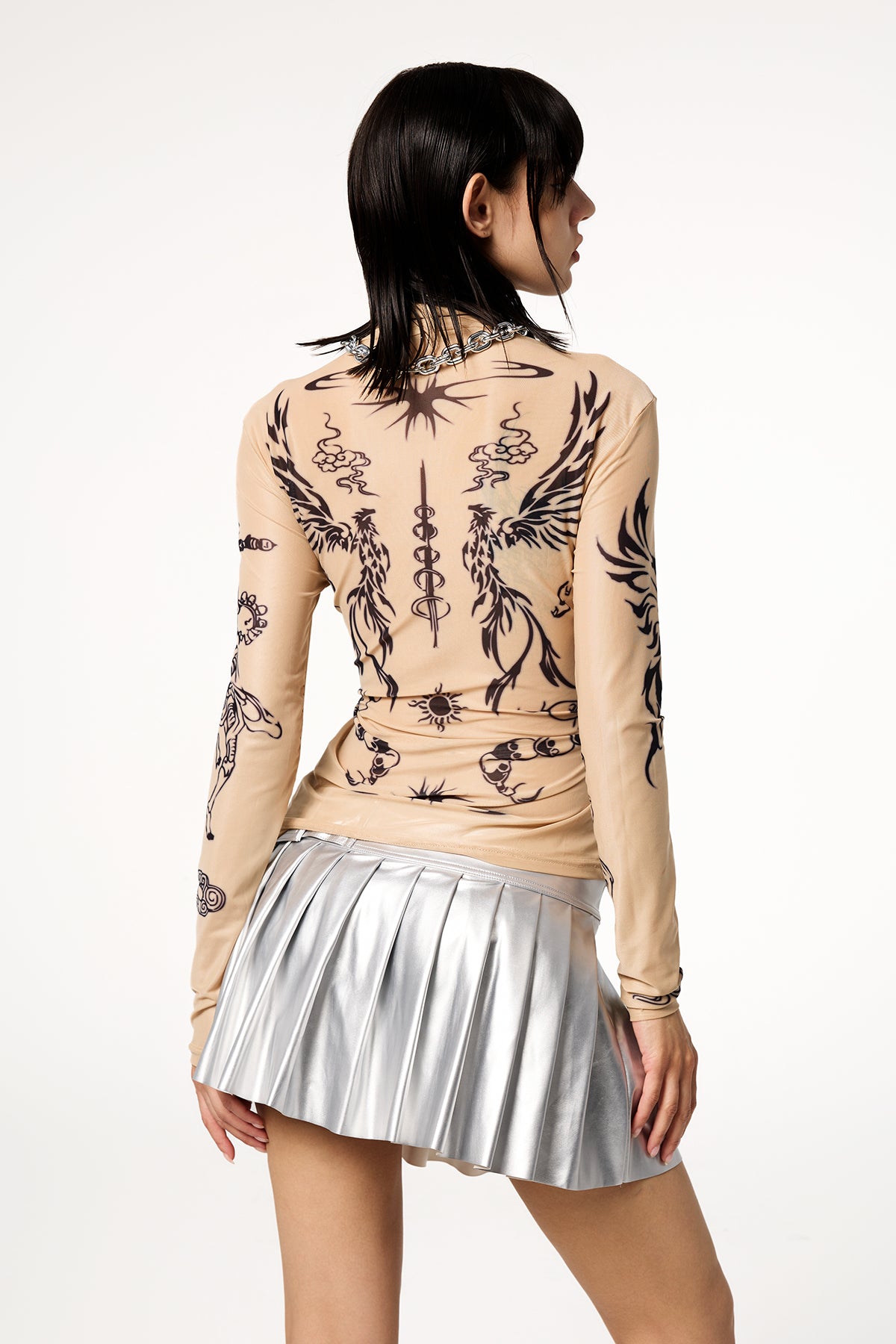 Space Lolita High Neck Mesh Printed Top