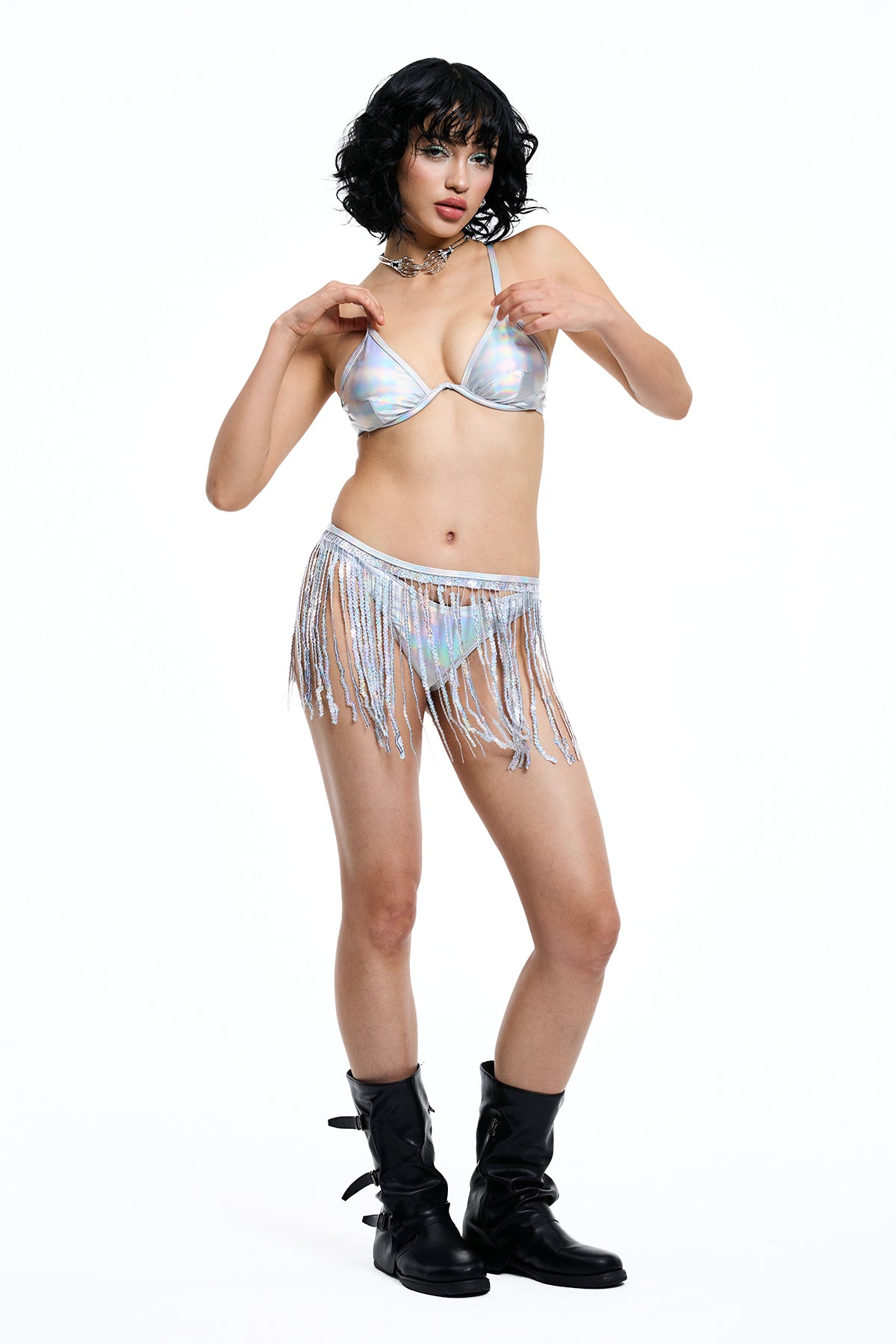 Sparkle Burst Sequin Fringe Bikini Three Piece Set