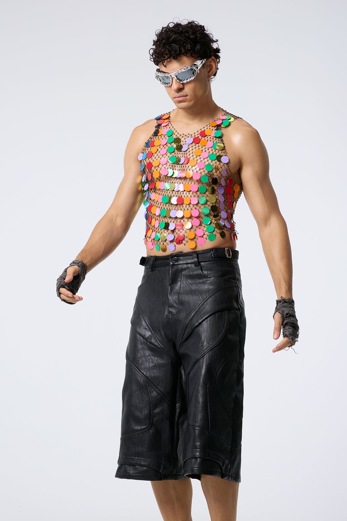 Sparkle Ray Rhinestone Mesh Sleeveless Top