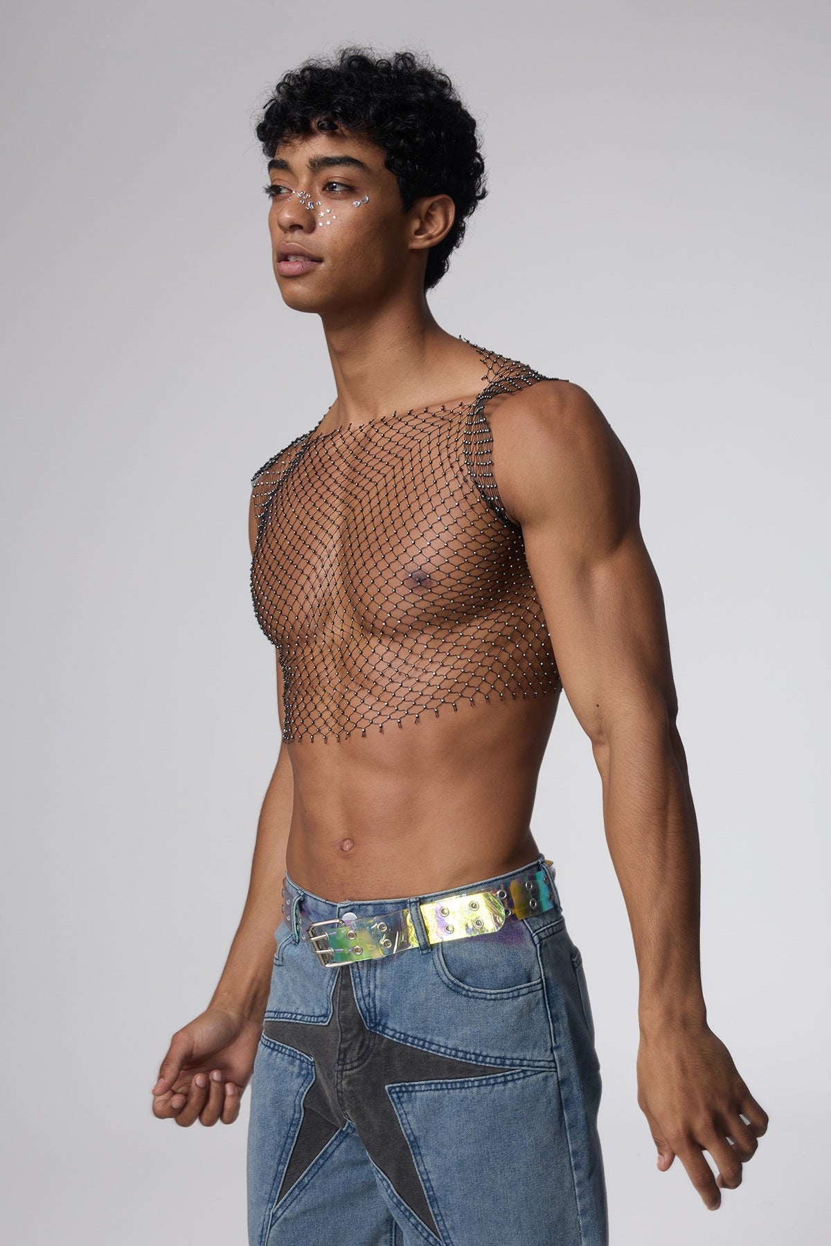 Sparkle Wave Rhinestone Mesh Crop Top