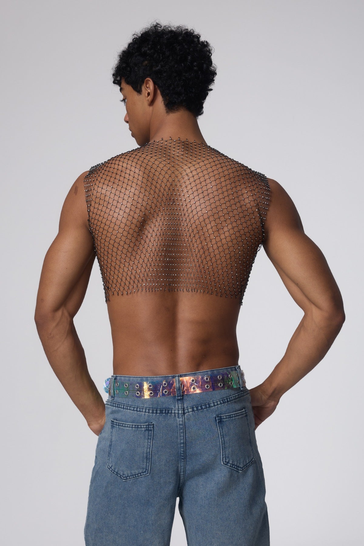 Sparkle Wave Rhinestone Mesh Crop Top