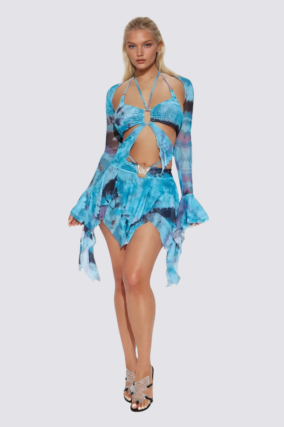 Spectrum Rush Fringe Print Skirt Set Blue