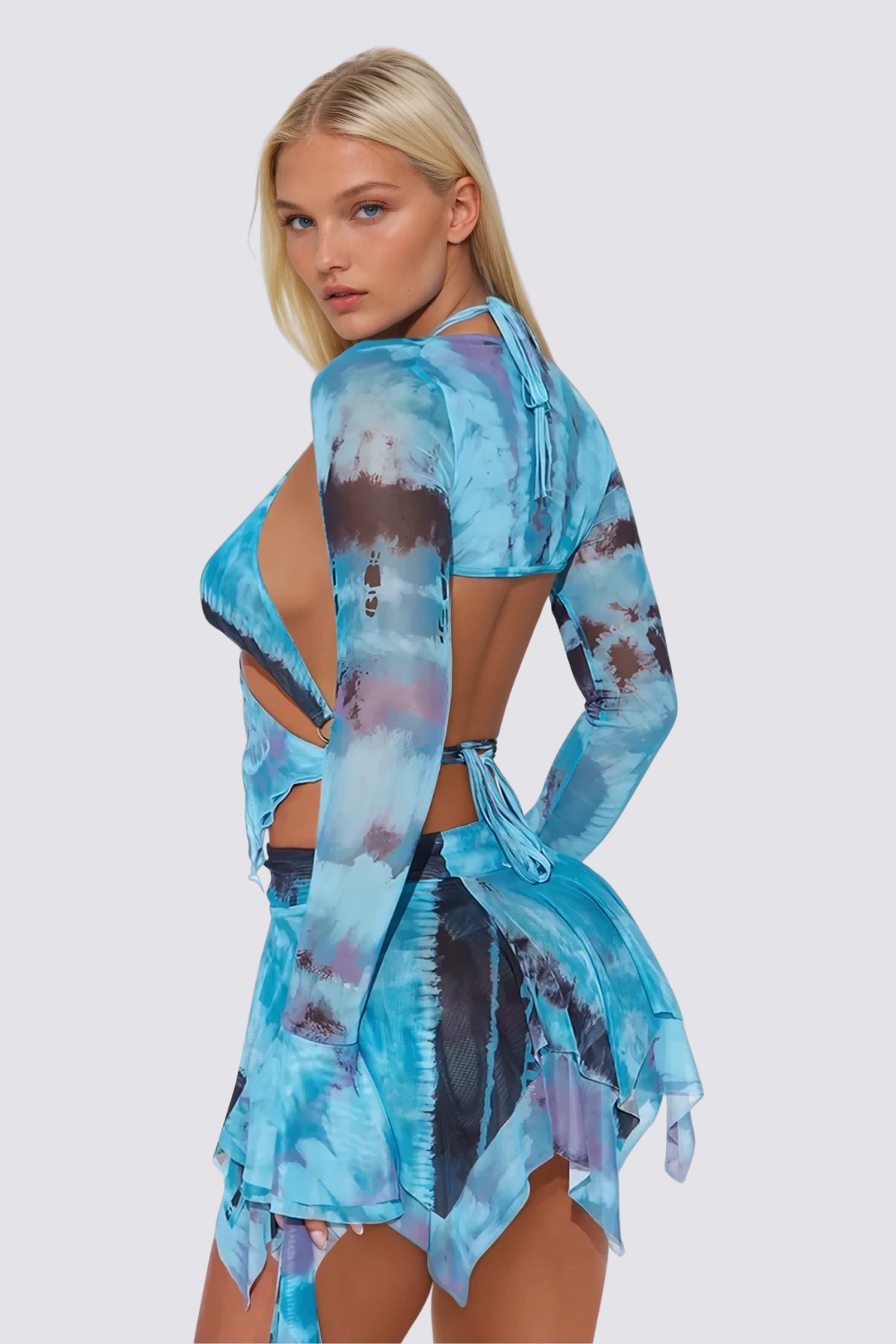 Spectrum Rush Fringe Print Skirt Set Blue