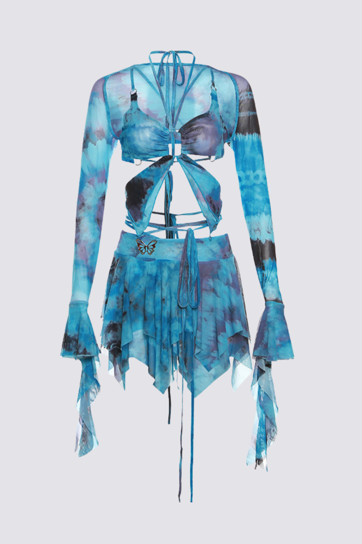 Spectrum Rush Fringe Print Skirt Set Blue
