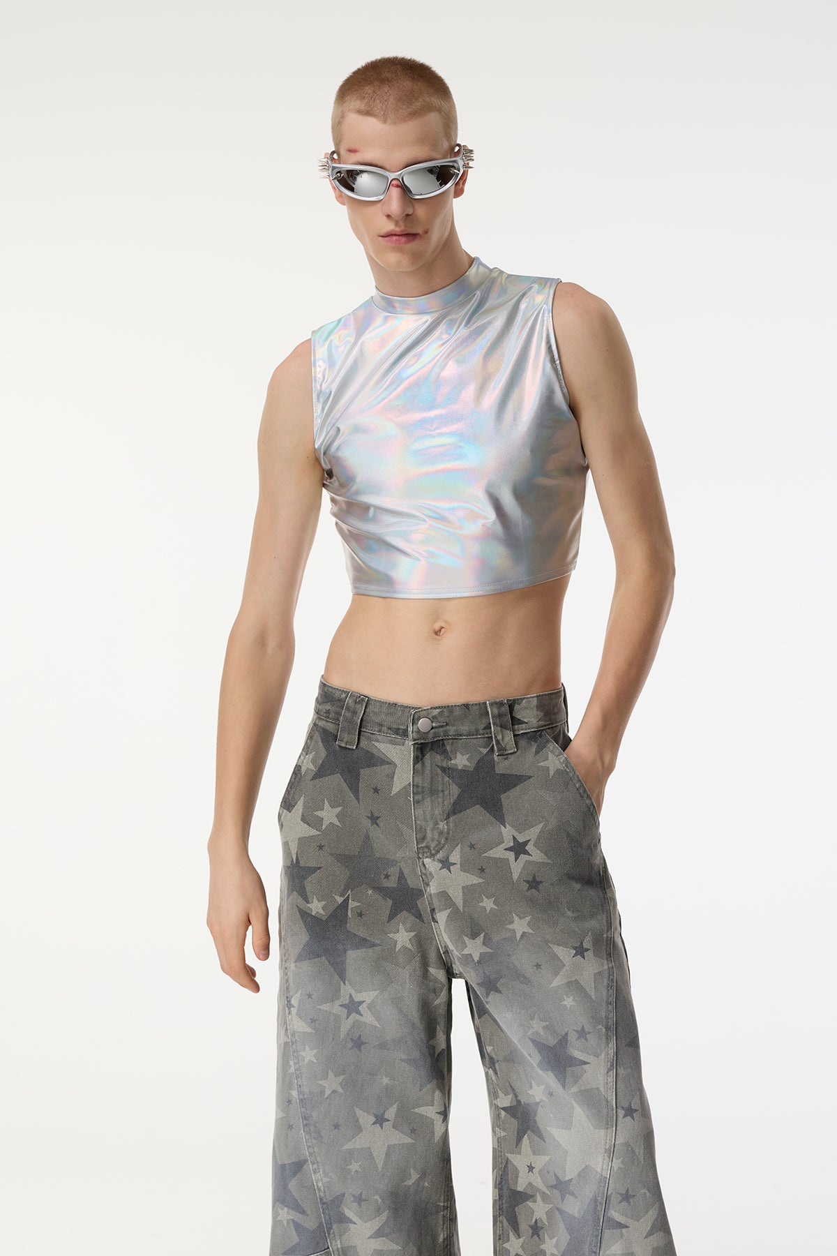 Spectrum Ray Sleeveless Metallic Crop Top