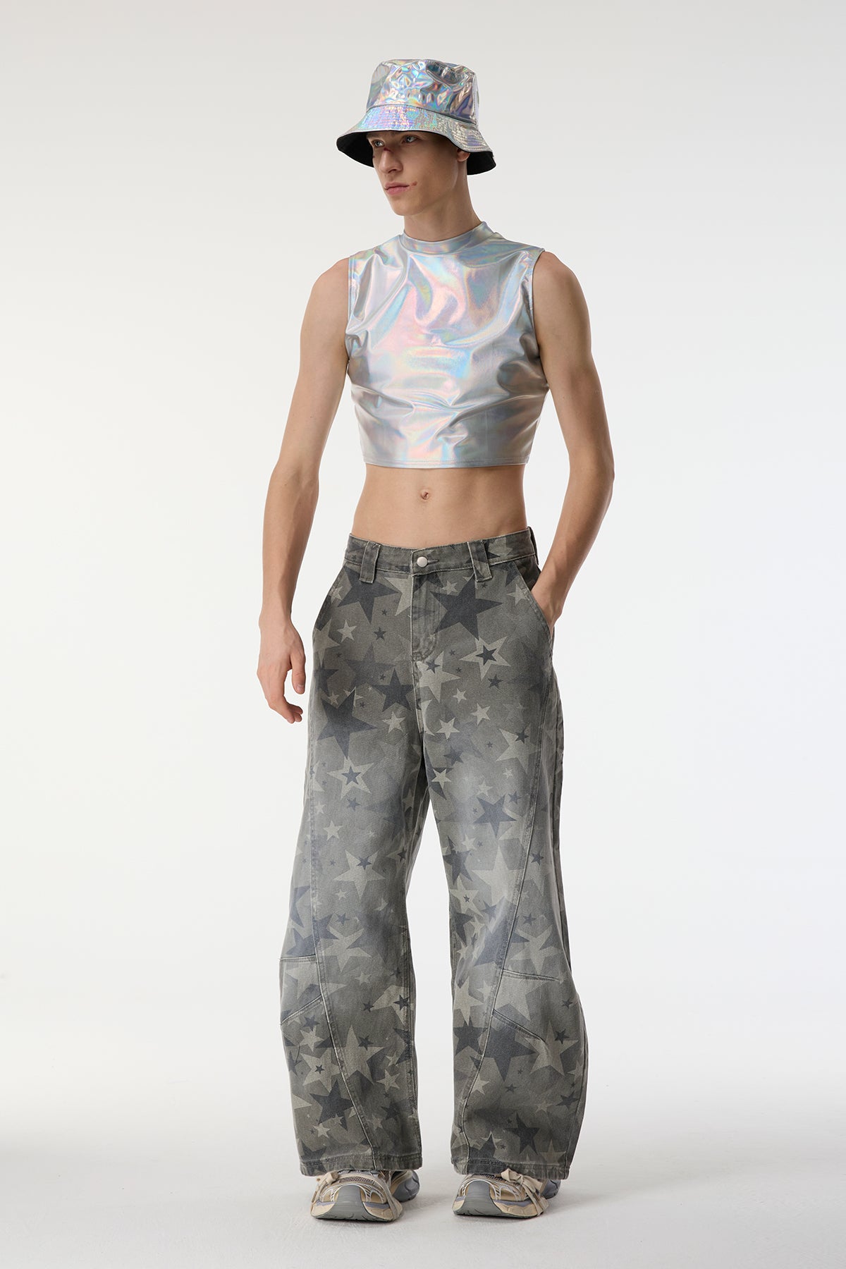 Spectrum Ray Sleeveless Metallic Crop Top