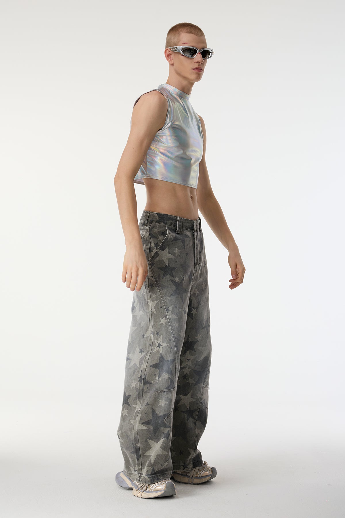 Spectrum Ray Sleeveless Metallic Crop Top