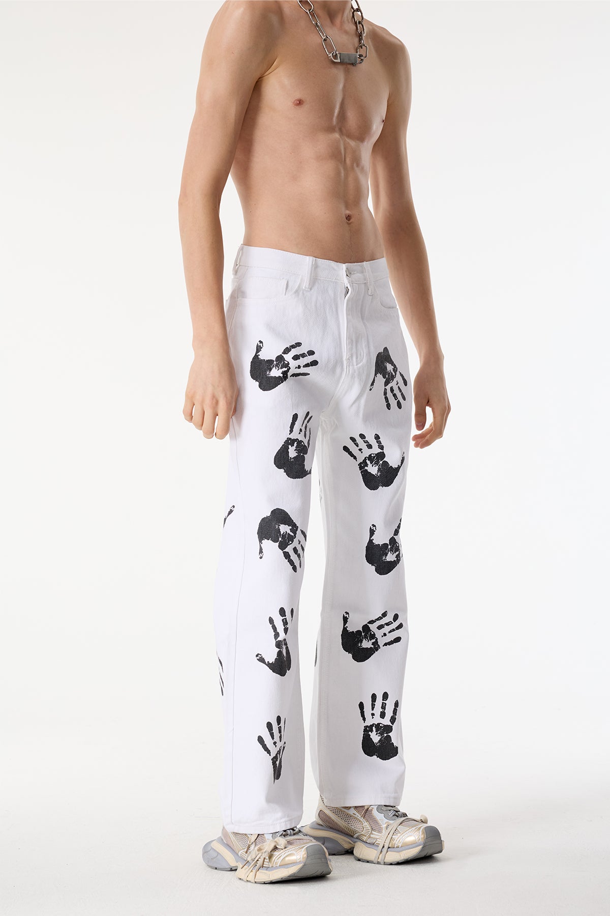 Split Loop Palm Print Straight Pants
