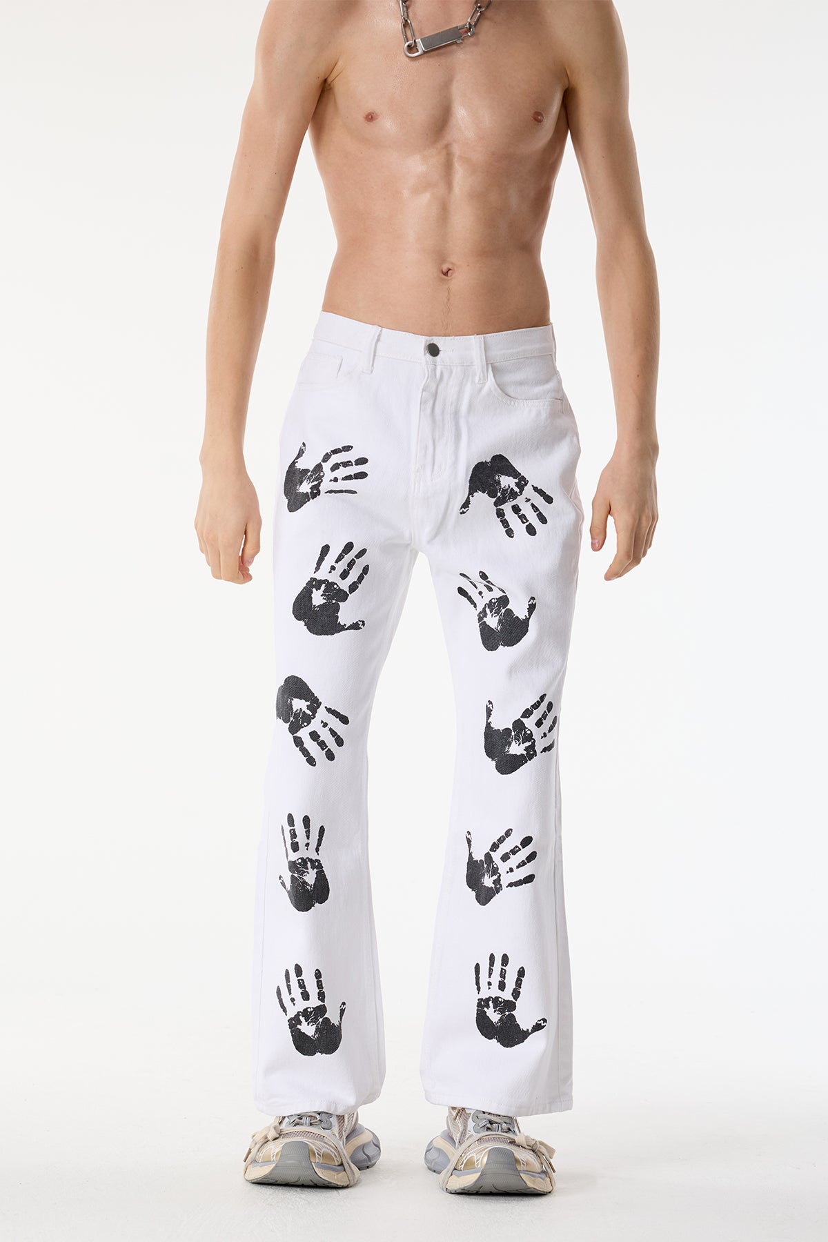 Split Loop Palm Print Straight Pants