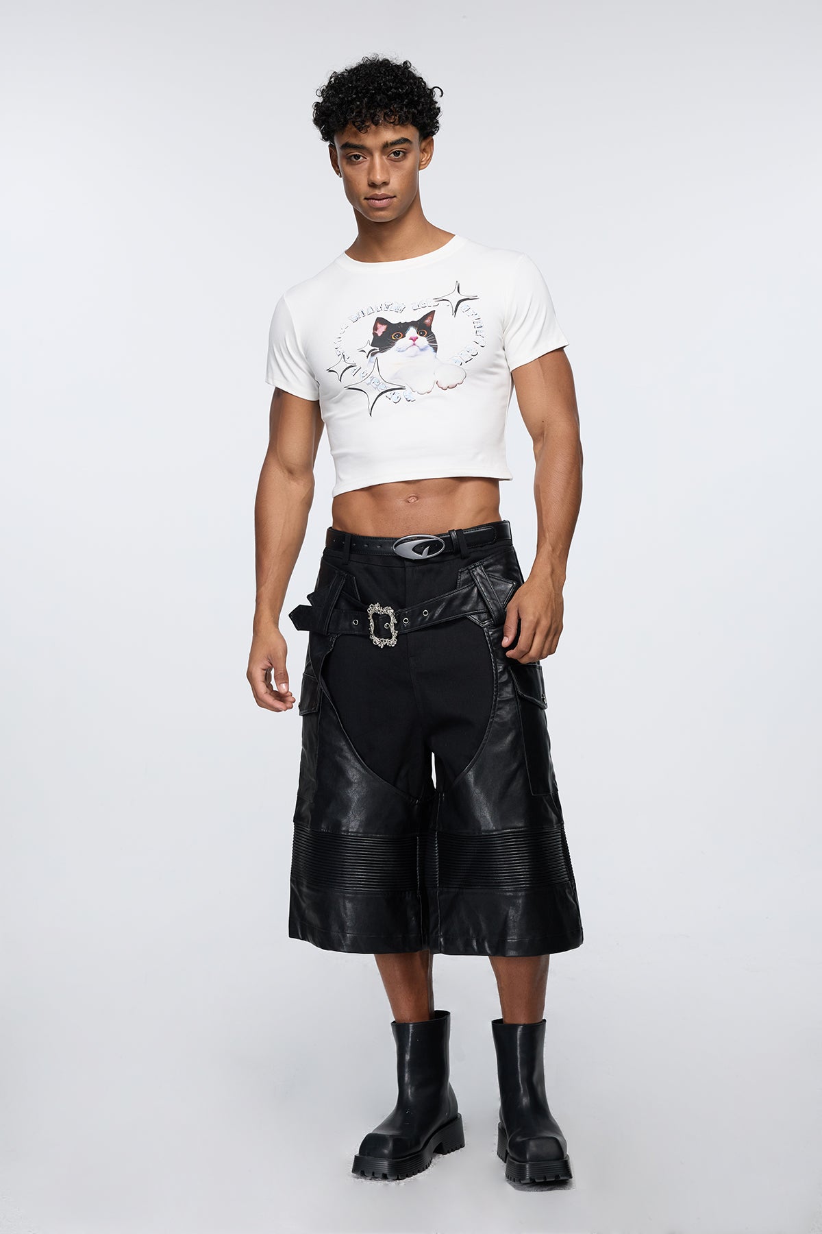 Split Spine Cat Print Crop Top