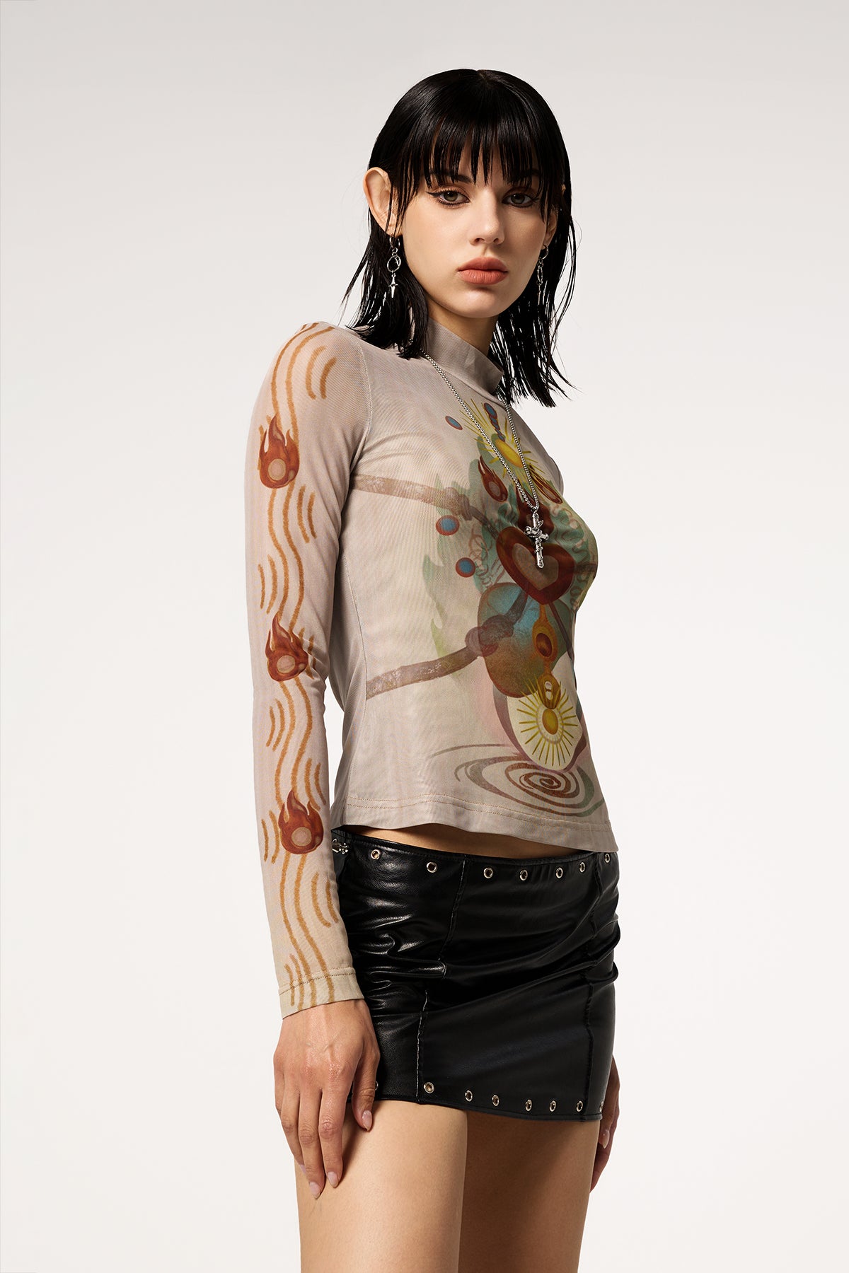 Star Angel Long Sleeve Printed Mesh Top