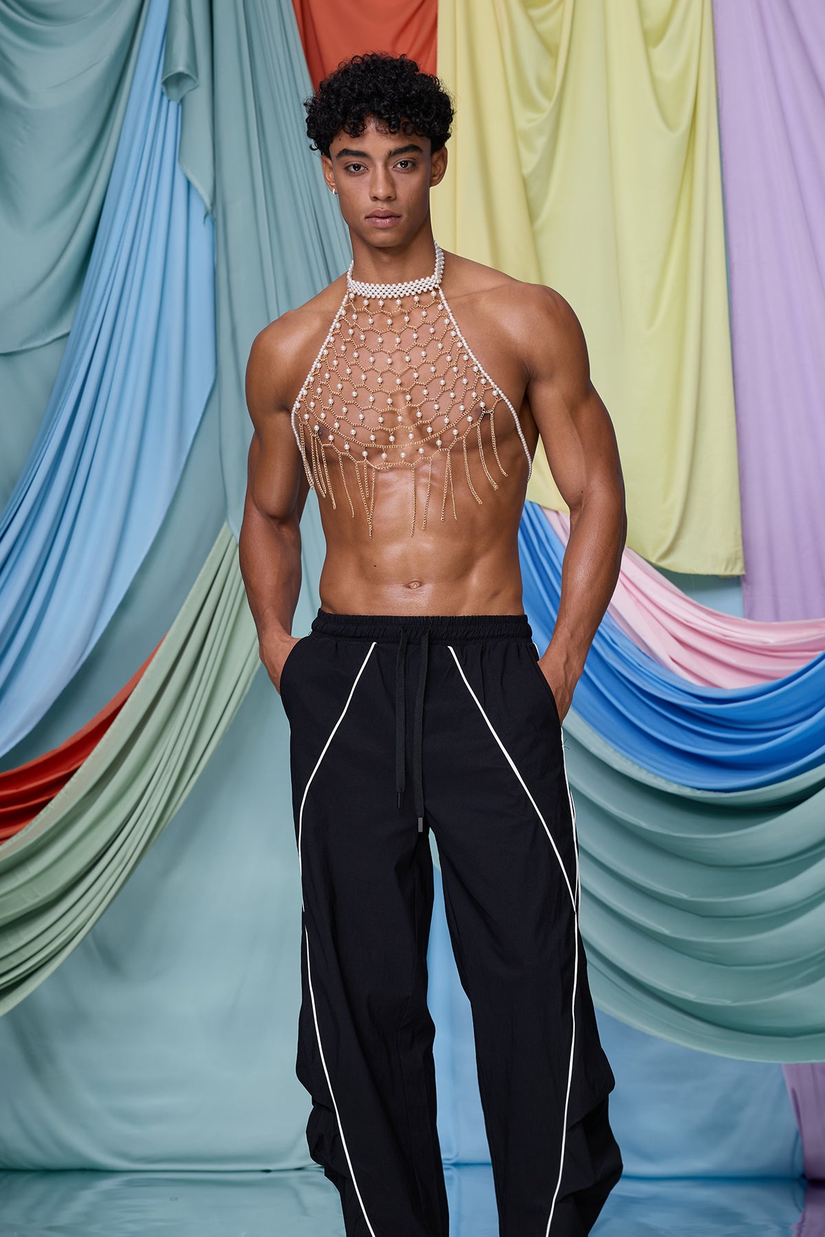 Stark Gem Pearl Chain Halter Top
