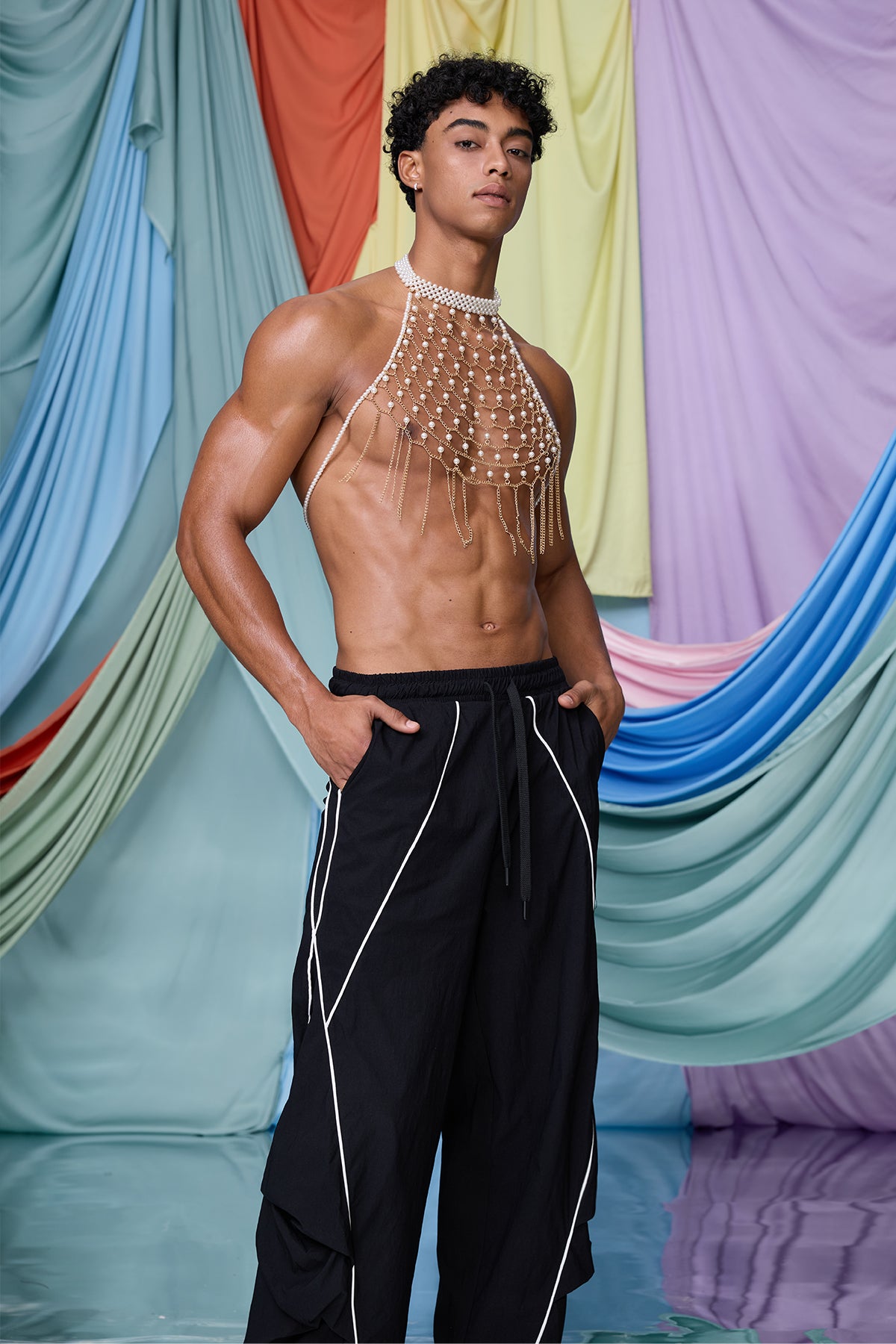 Stark Gem Pearl Chain Halter Top