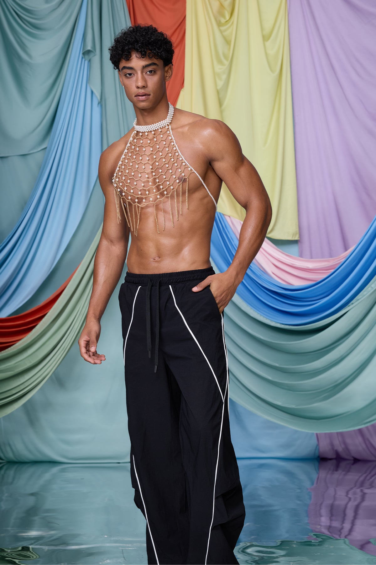 Stark Gem Pearl Chain Halter Top