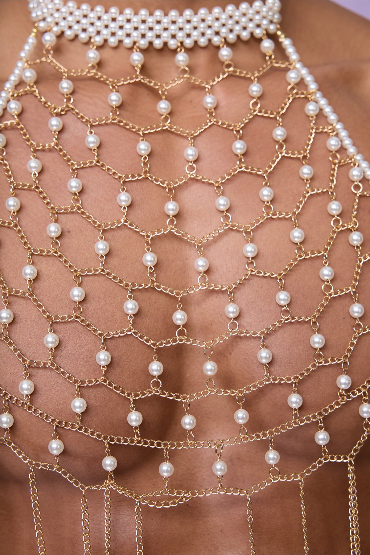 Stark Gem Pearl Chain Halter Top