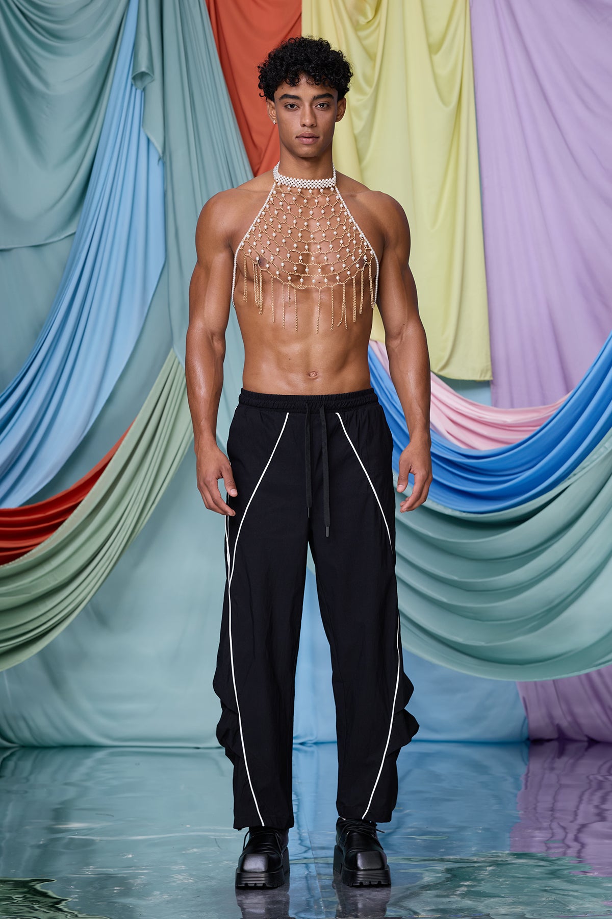 Stark Gem Pearl Chain Halter Top