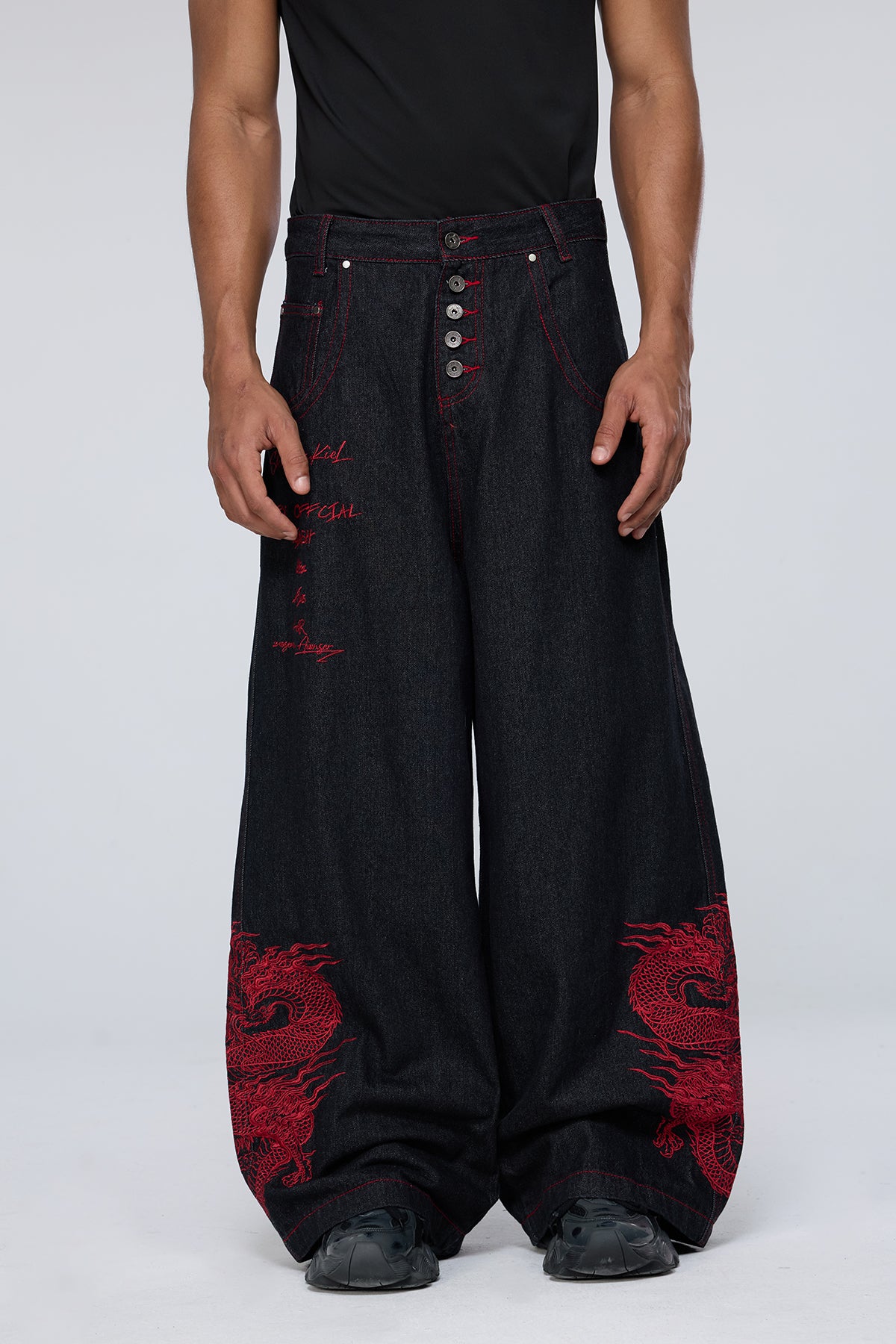 Stark Grain Embroidered Wide Leg Jeans