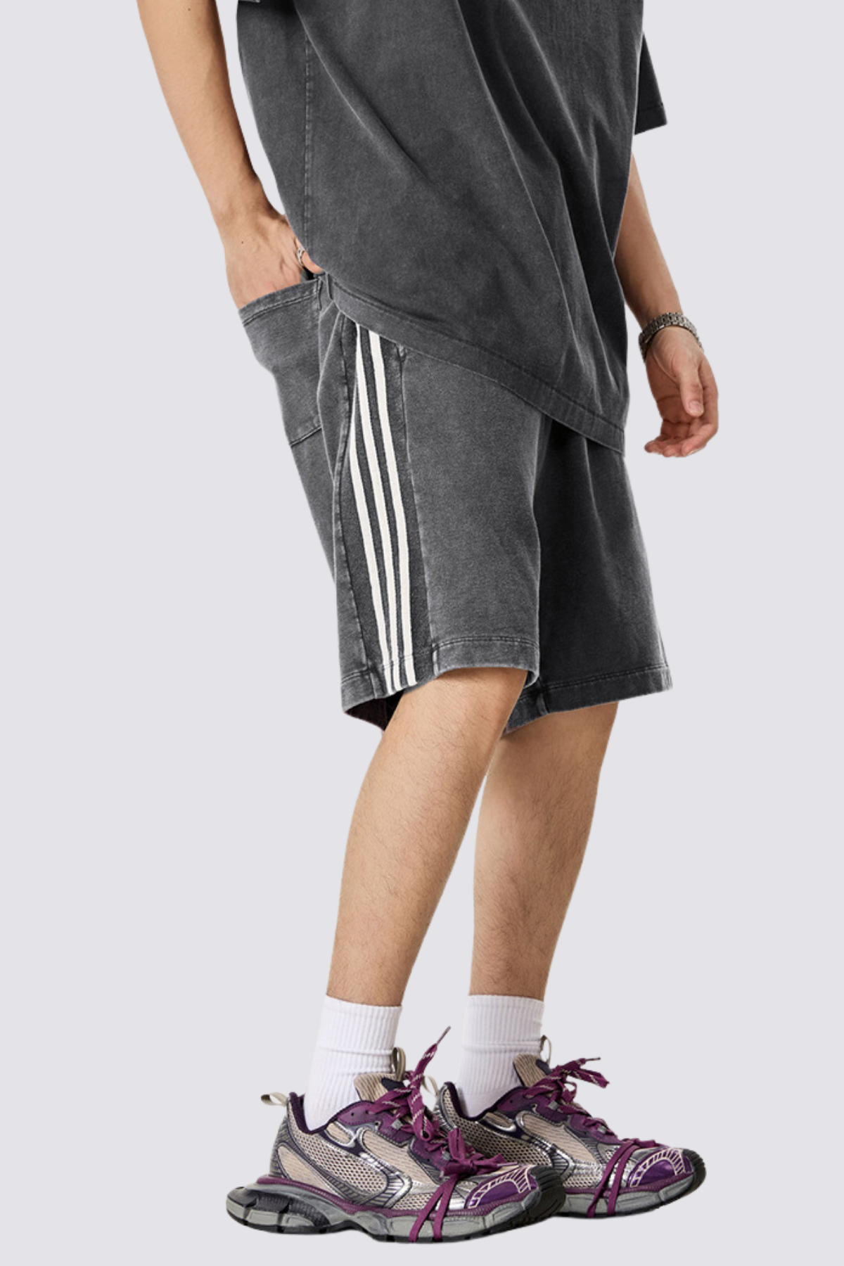 Static Break Three Bars Shorts Grey