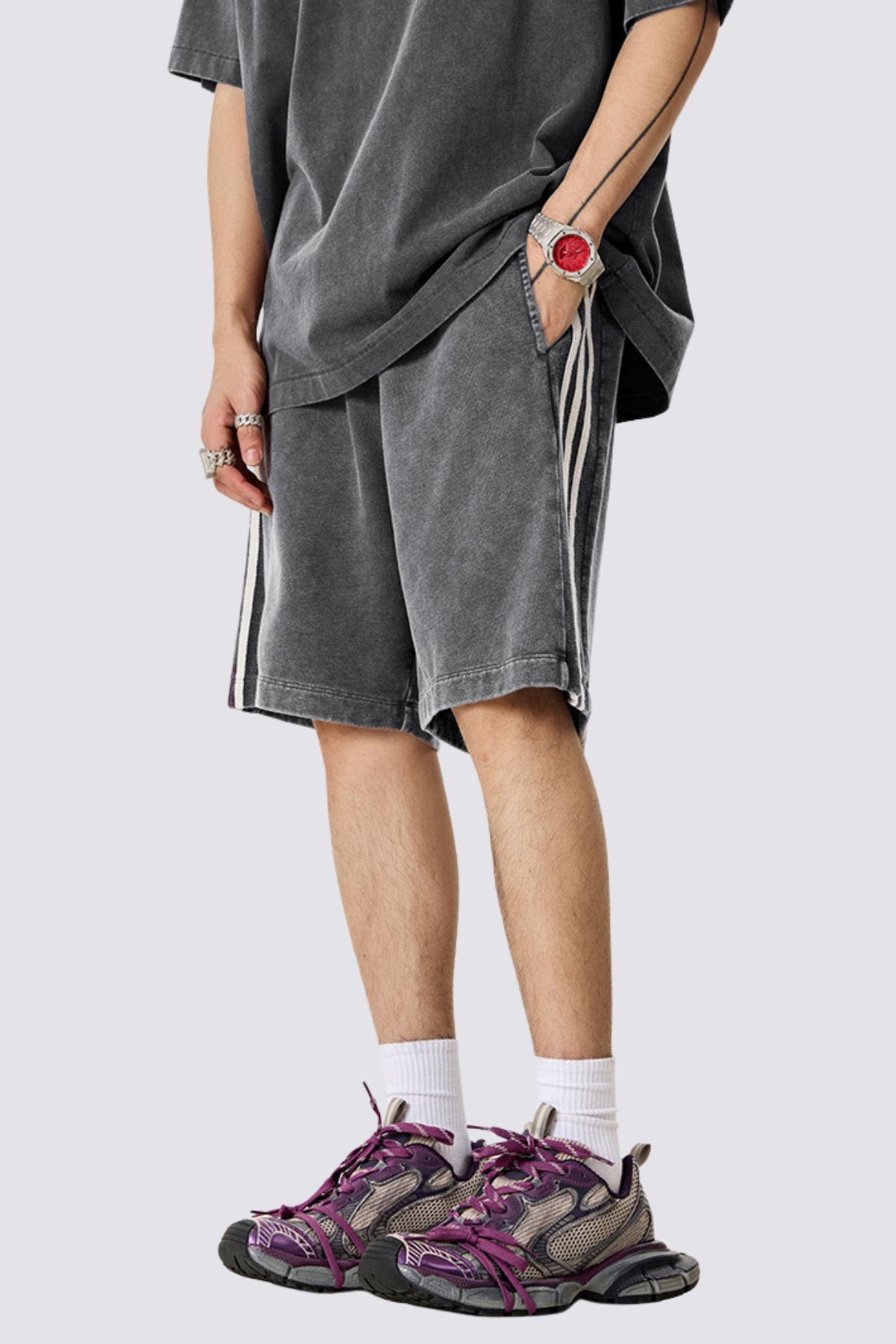 Static Break Three Bars Shorts Grey